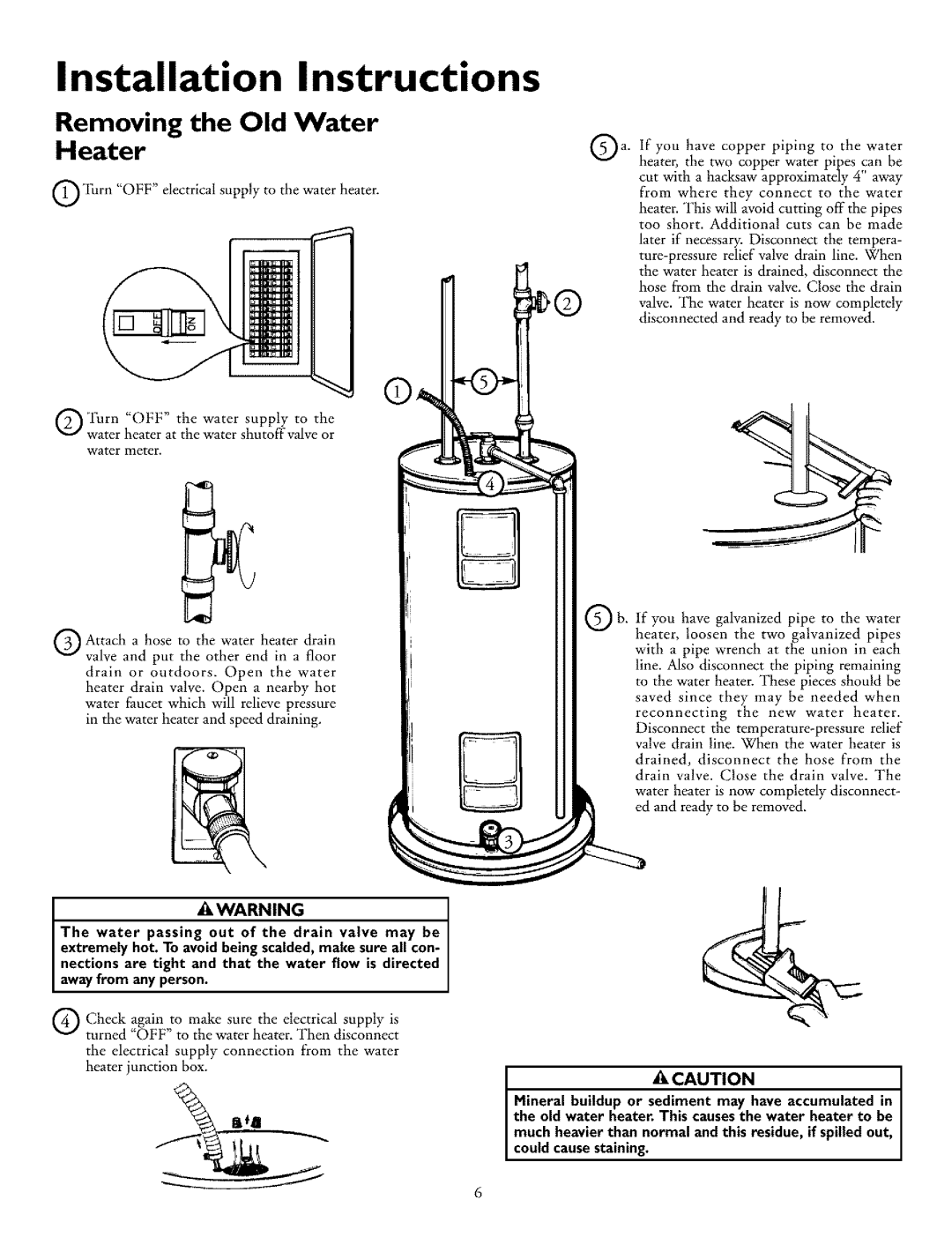 Kenmore 153.326461, 153.326761, 153.326561, 153.32686, 153.326361 Installation Instructions, Removing the Old Water Heater 