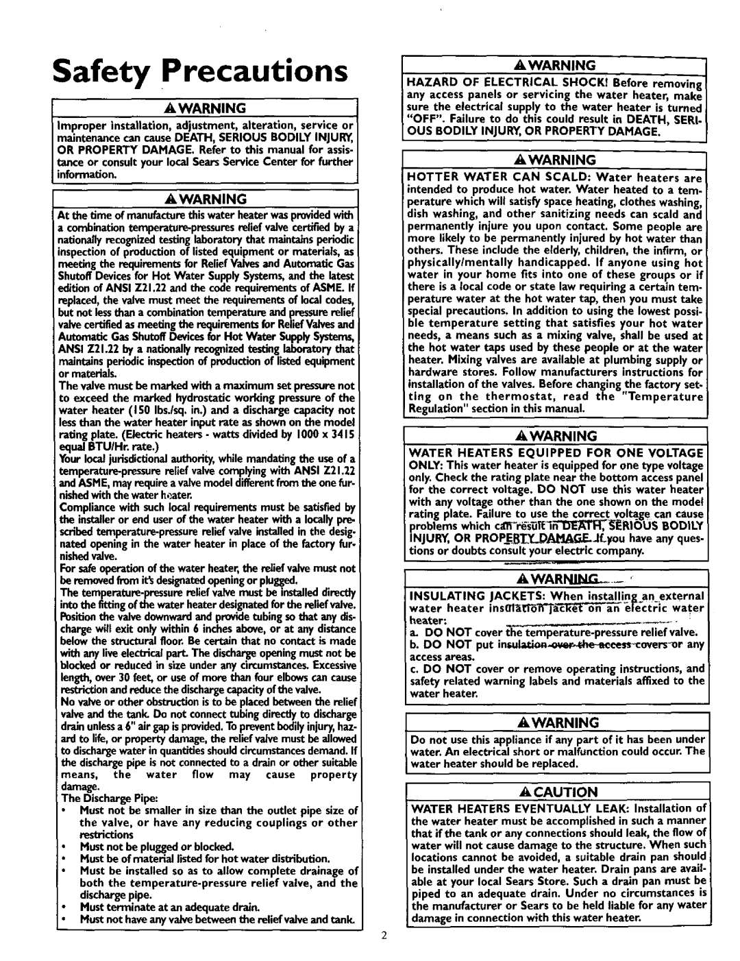 Kenmore 153.327264, 153.327864 Safety Precautions, Iawarning, Awarningi, OUS Bodily INJURY,OR Property DAMAGE. J 