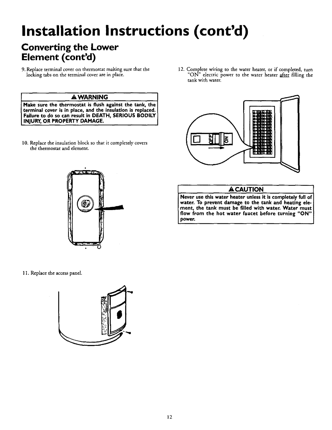 Kenmore 153.327864, 153.327664, 153.327264, 153.327463 Installation Instructions contd, Converting the Lower Element contd 