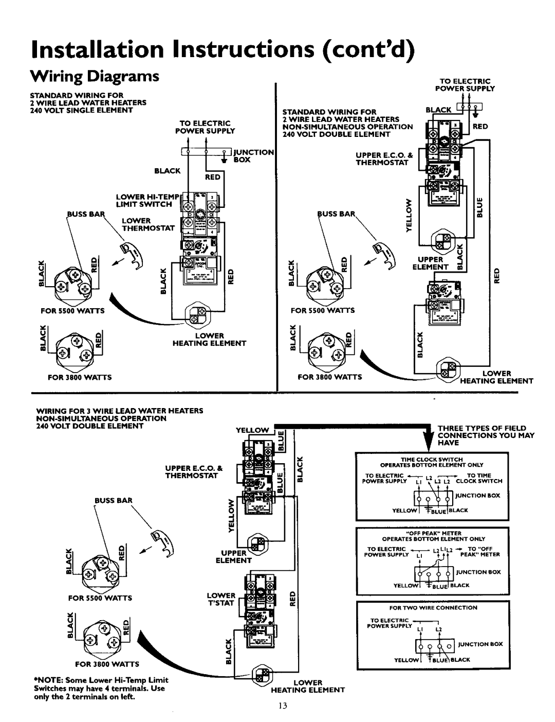 Kenmore 153.327664, 153.327864, 153.327264, 153.327463 Installation Instructions contd, Wiring Diagrams, FOR 5500 WATTS 