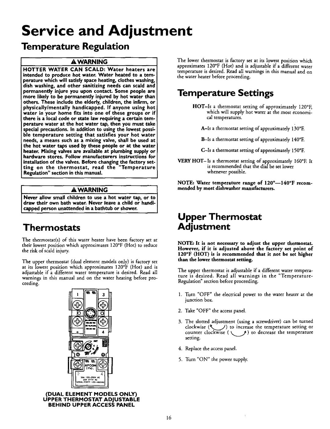 Kenmore 153.327464 Service and Adjustment, Temperature Regulation, Upper Thermostat Adjustment, Temperature Settings 