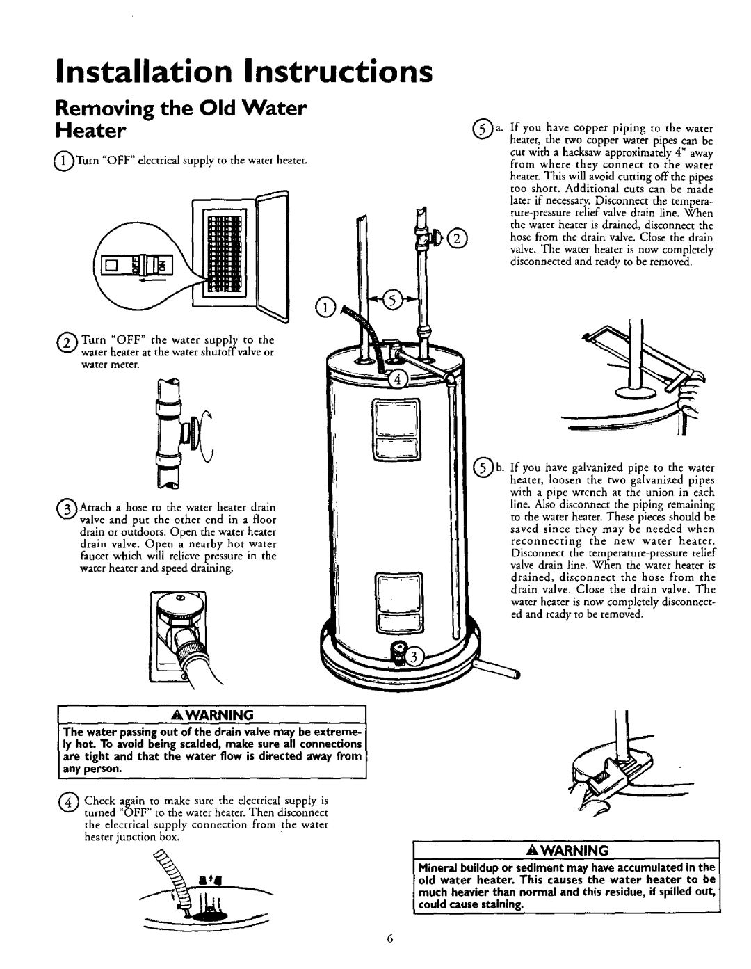 Kenmore 153.327164, 153.327864, 153.327664, 153.327264 Installation Instructions, Removing the Old Water Heater, l ,WARNINGI 