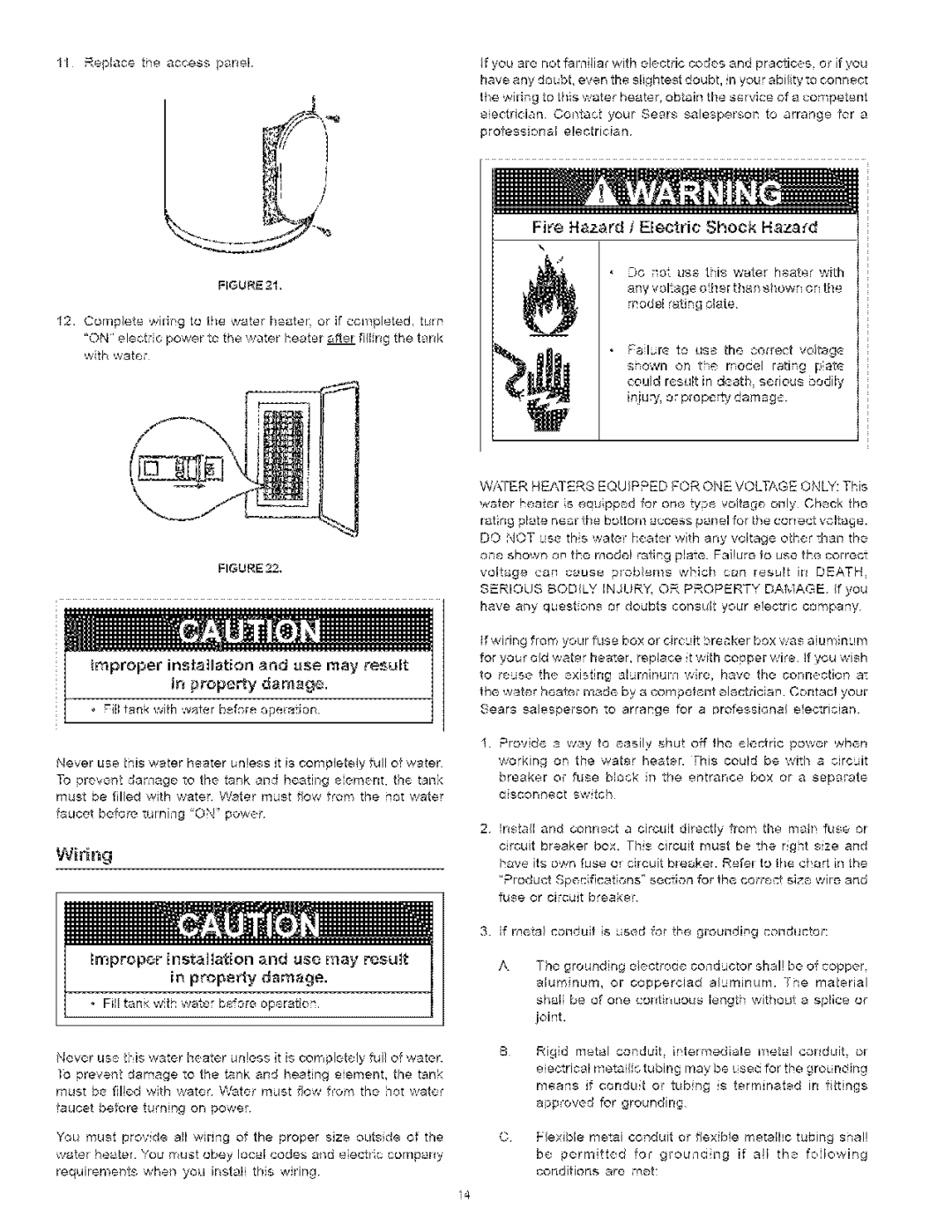 Kenmore 153.329861, 153.329461, 153.32956, 153.32966, 153.32936 Replacetheaccesspanel, Fire Hazard Electric Shock Hazard 