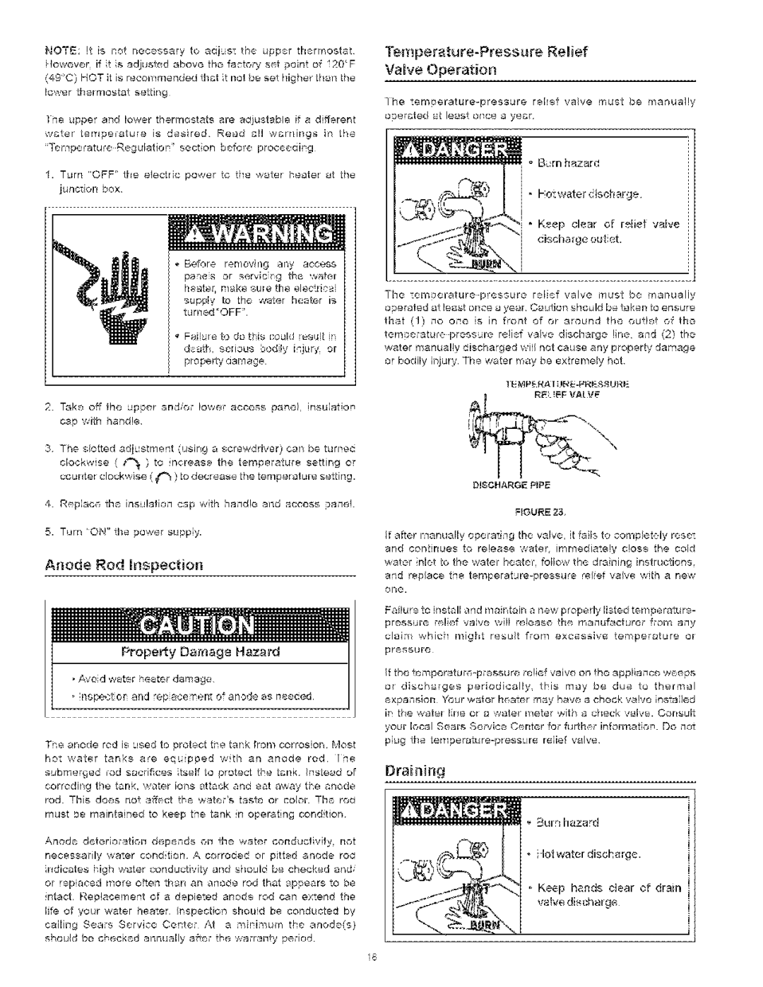 Kenmore 153.329263 TurnOFFtheelectricpowertothewaterheaterat the junctionbox, Temperature-Pressure Relief Valve Operation 