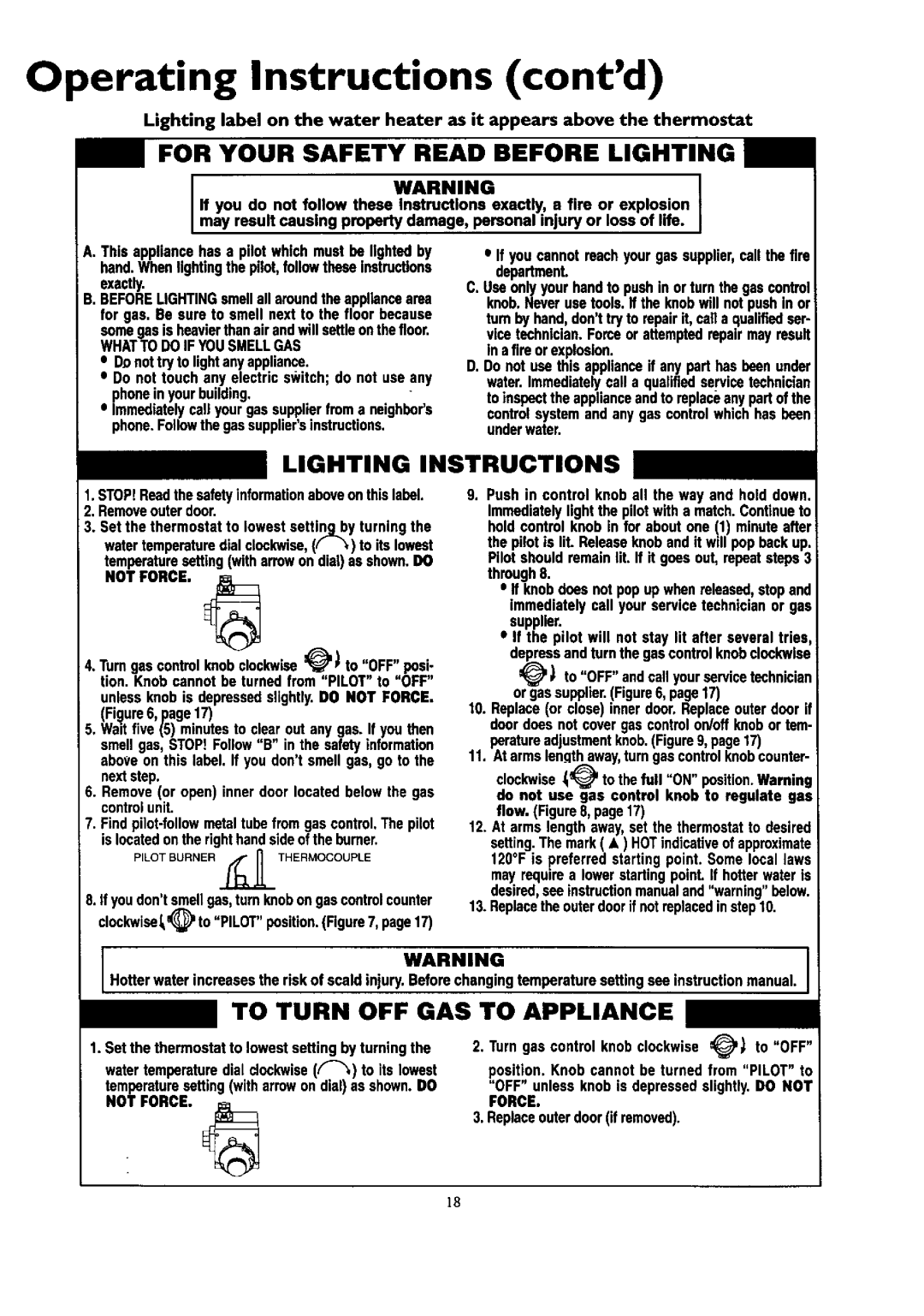 Kenmore 153.330401 owner manual Operating Instructions contd, Whattodo if Yousmellgas, Not Force 