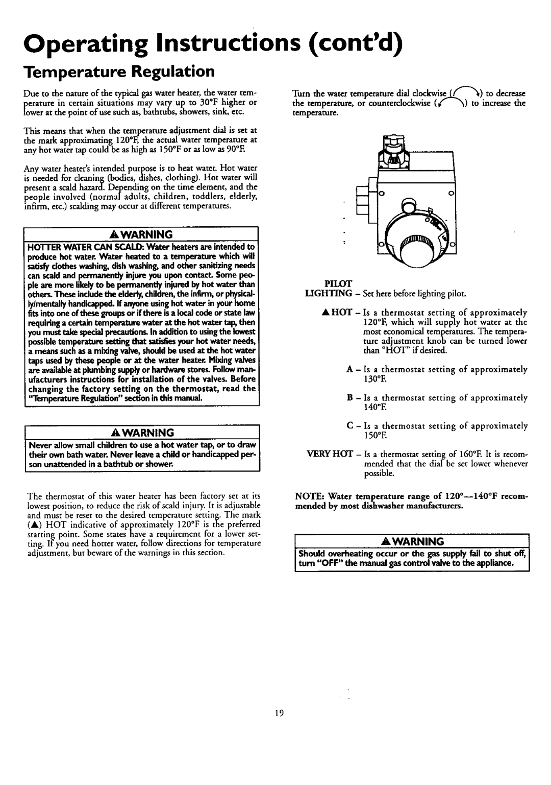 Kenmore 153.330401 owner manual Operating Instructions contd, Temperature Regulation 