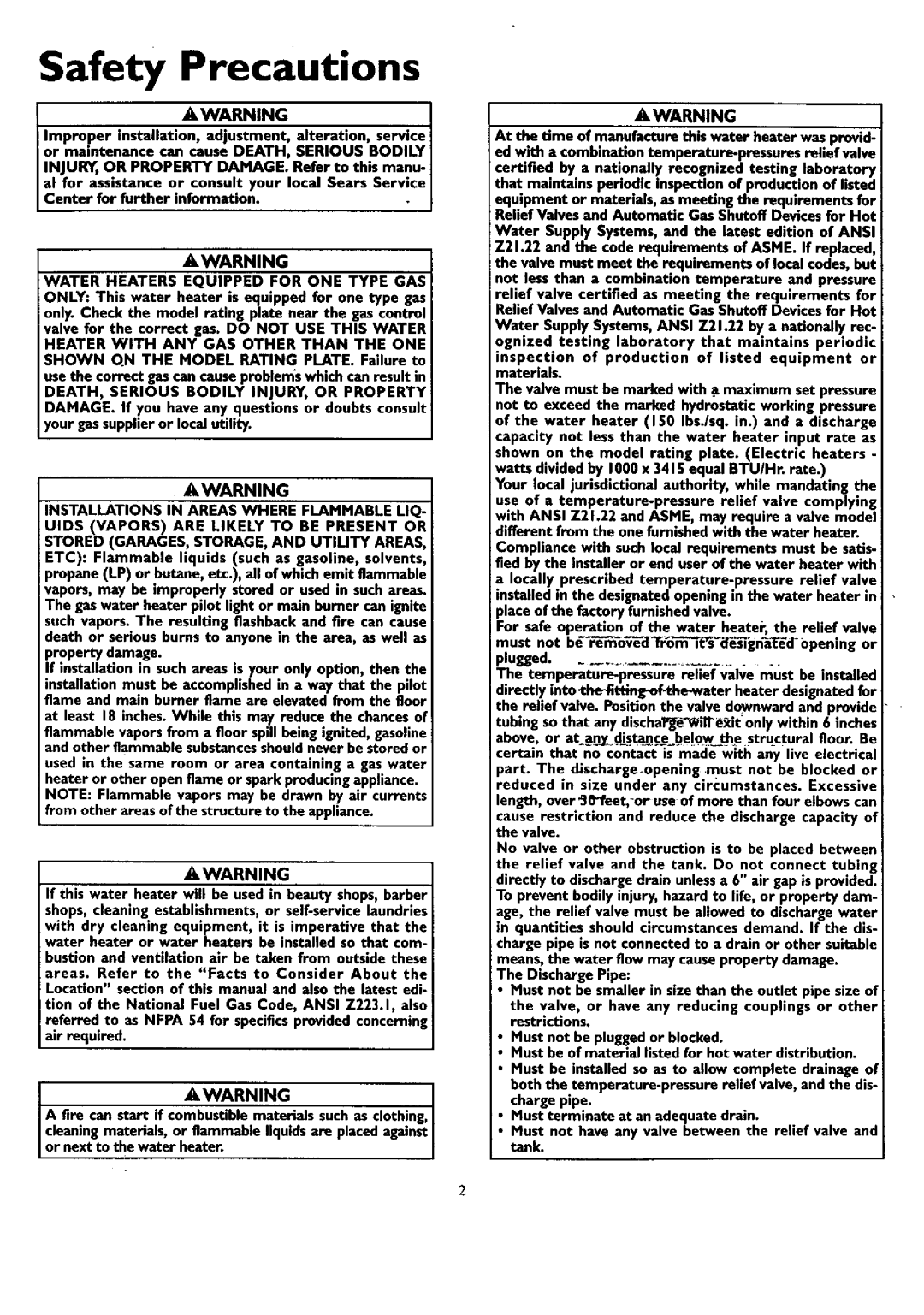 Kenmore 153.330401 owner manual Safety Precautions, Arning 