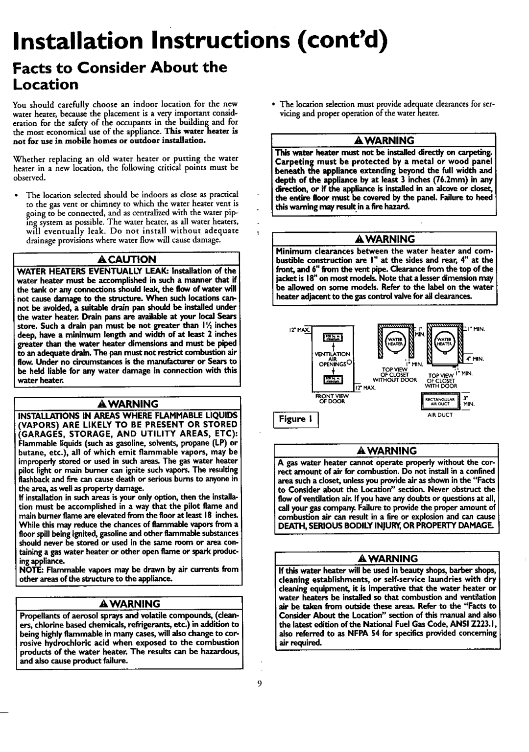 Kenmore 153.330401 owner manual Installation Instructions contd, Facts to Consider About Location 