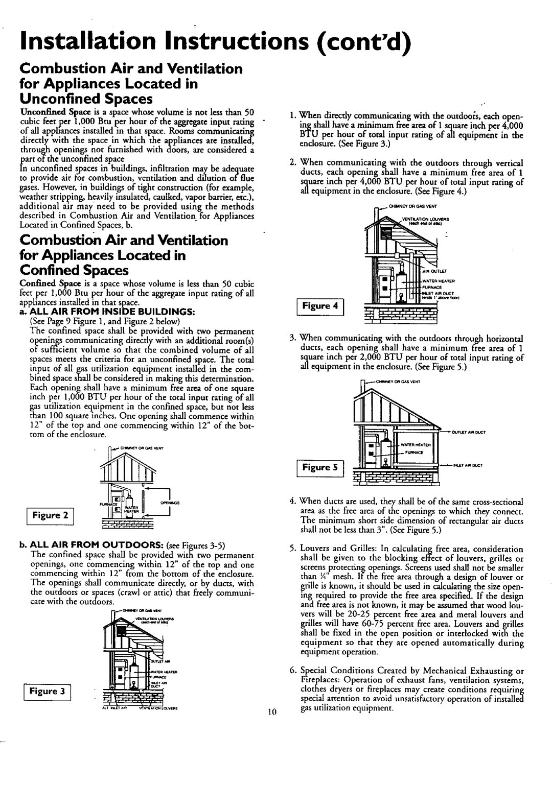 Kenmore 153.330401 owner manual Installation InStructions contd, Combustion Air and Ventilation 