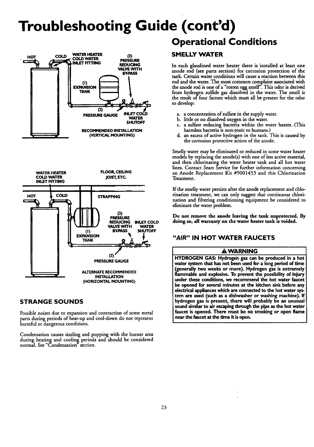 Kenmore 153.330401 owner manual Troubleshooting Guide contd, Operational Conditions, eliminate the water pmblem 