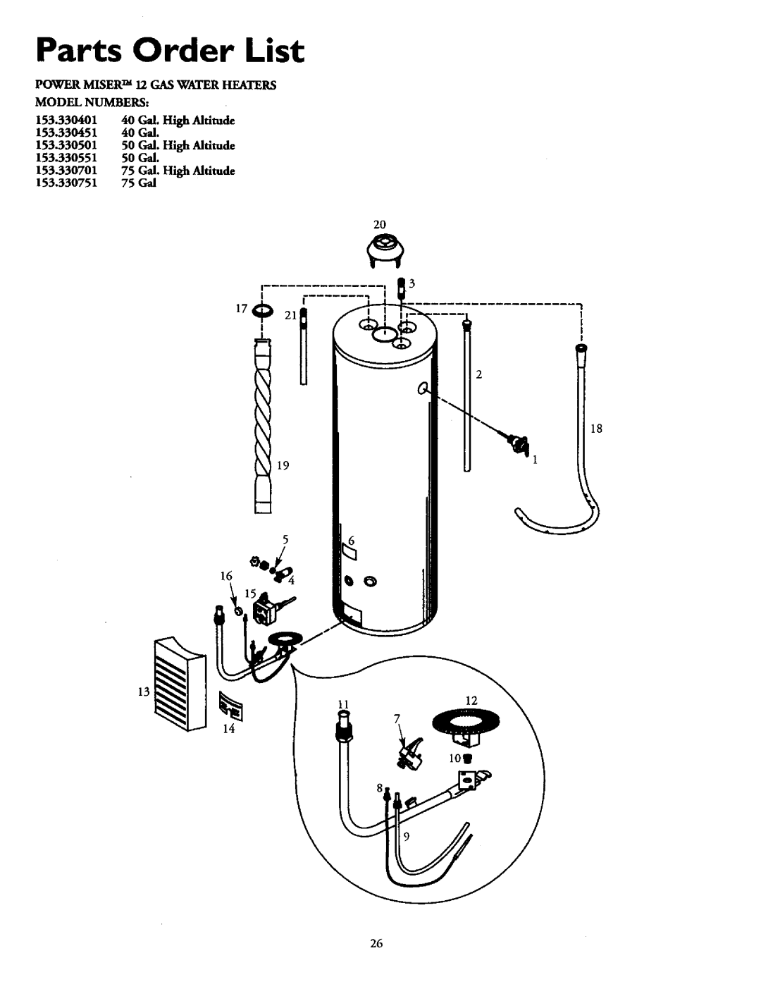 Kenmore 153.330751, 153.330451, 153.330501, 153.3304OI, 153.330701, 153.330551 owner manual Parts Order List 