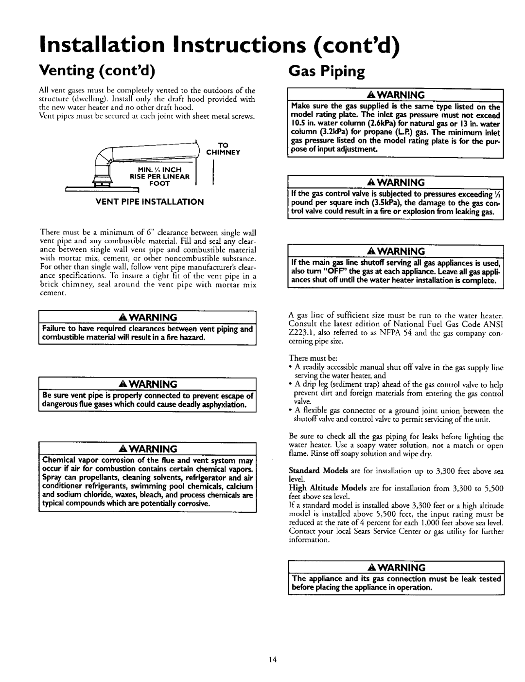 Kenmore 153.330702, 153.330502, 153.330752, 153.330552, 153.330402 owner manual Gas Piping 