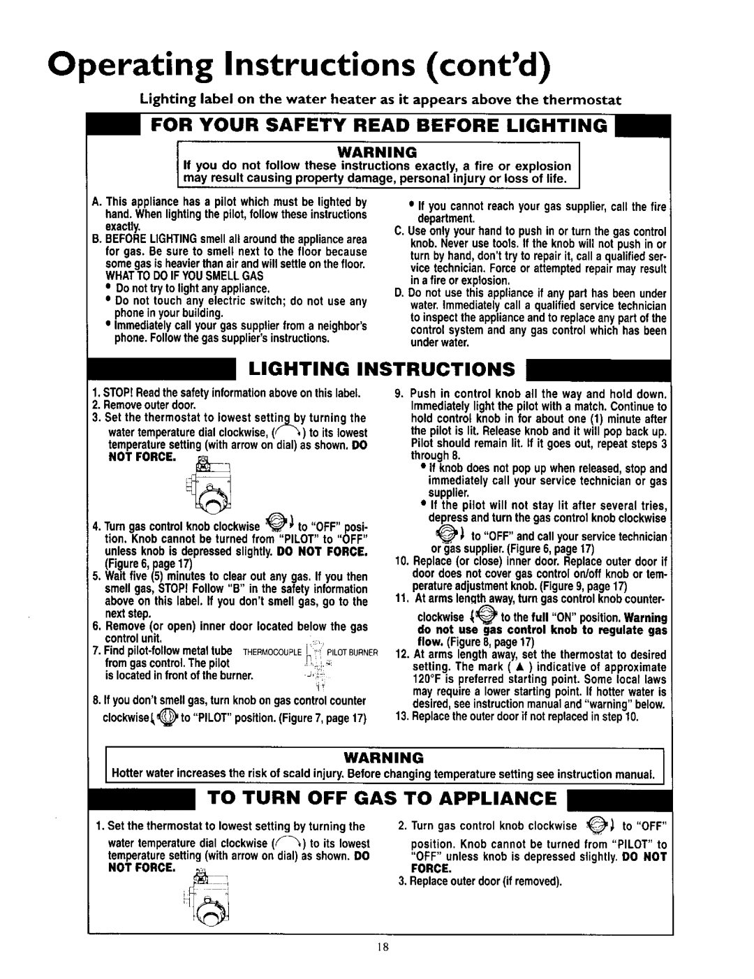 Kenmore 153.330402, 153.330502, 153.330752, 153.330552 Operating Instructions contd, Whatto Doif Yousmellgas, Not Force 