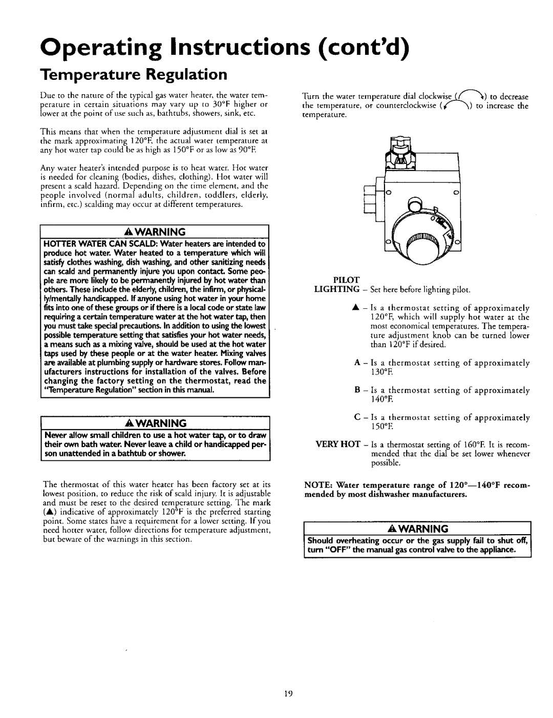 Kenmore 153.330702 Instructions Contd, Temperature Regulation, Hotter Water can SCALDWater heatersareintendedto 