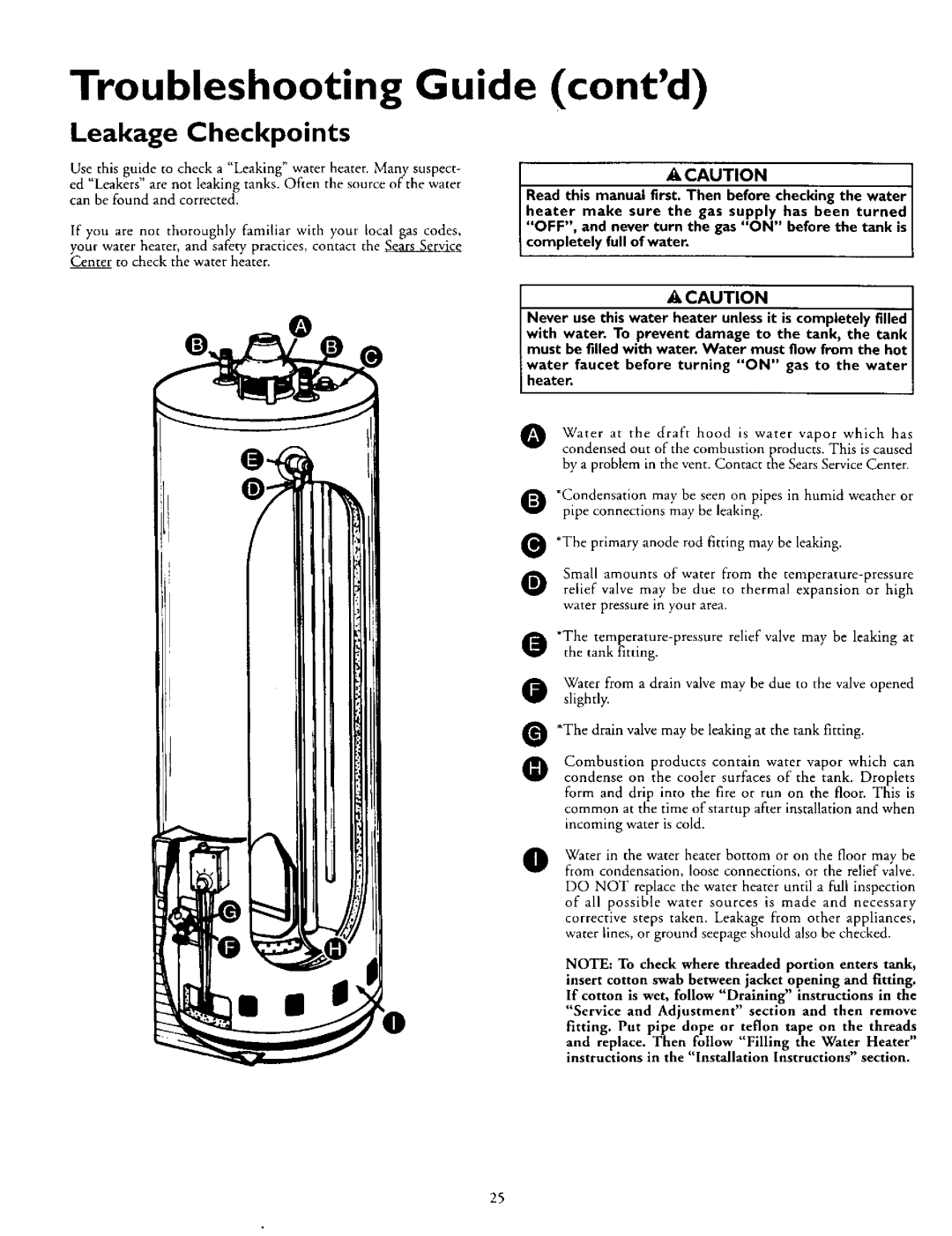 Kenmore 153.330502, 153.330752, 153.330552, 153.330402, 153.330702 Troubleshooting Guide contd, Leakage Checkpoints 