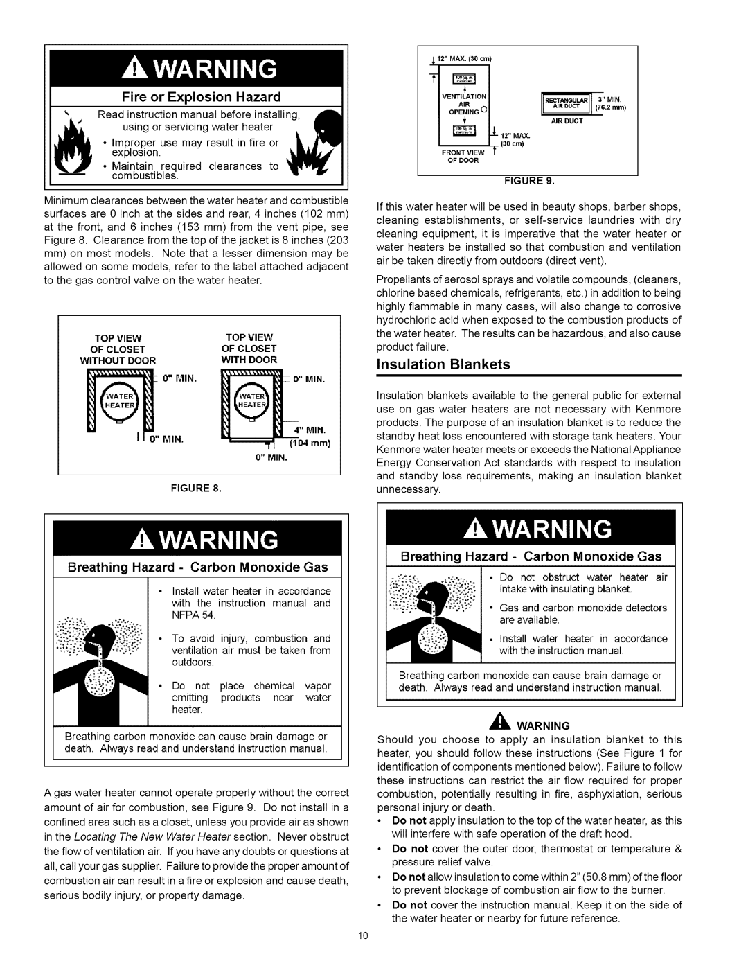 Kenmore 153.330632, 153.330652, 153.33062, 153.330642 owner manual Insulation Blankets, Breathing Hazard Carbon Monoxide Gas 