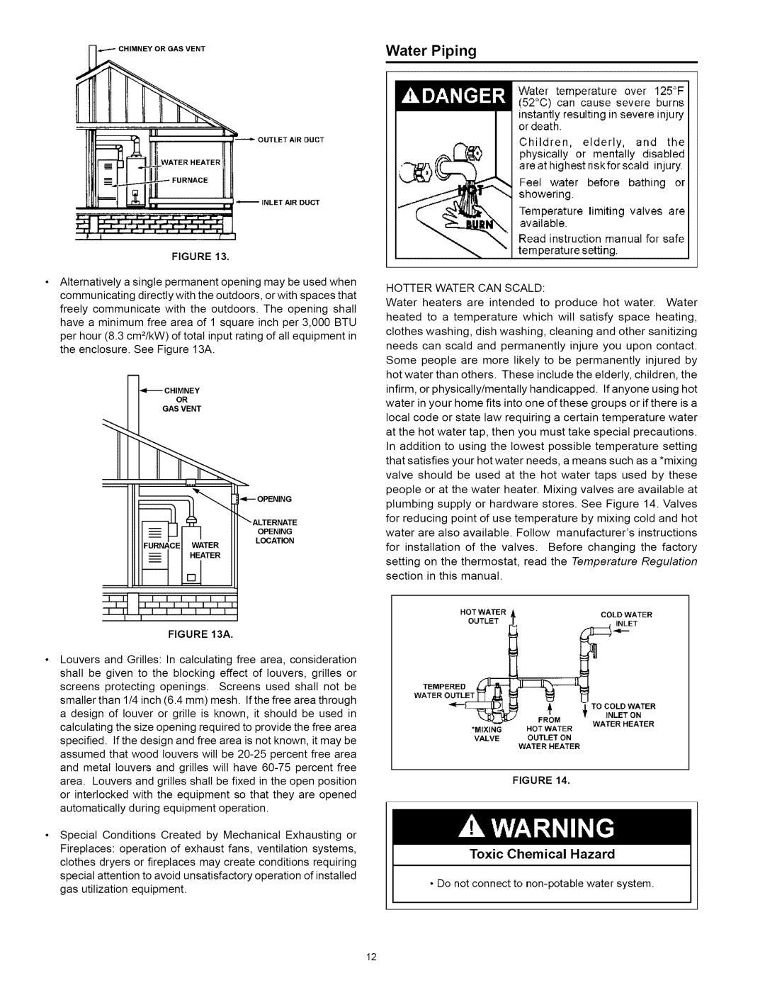 Kenmore 153.330652, 153.33062, 153.330632, 153.330642 owner manual Water Piping, Hotter Water can Scald 