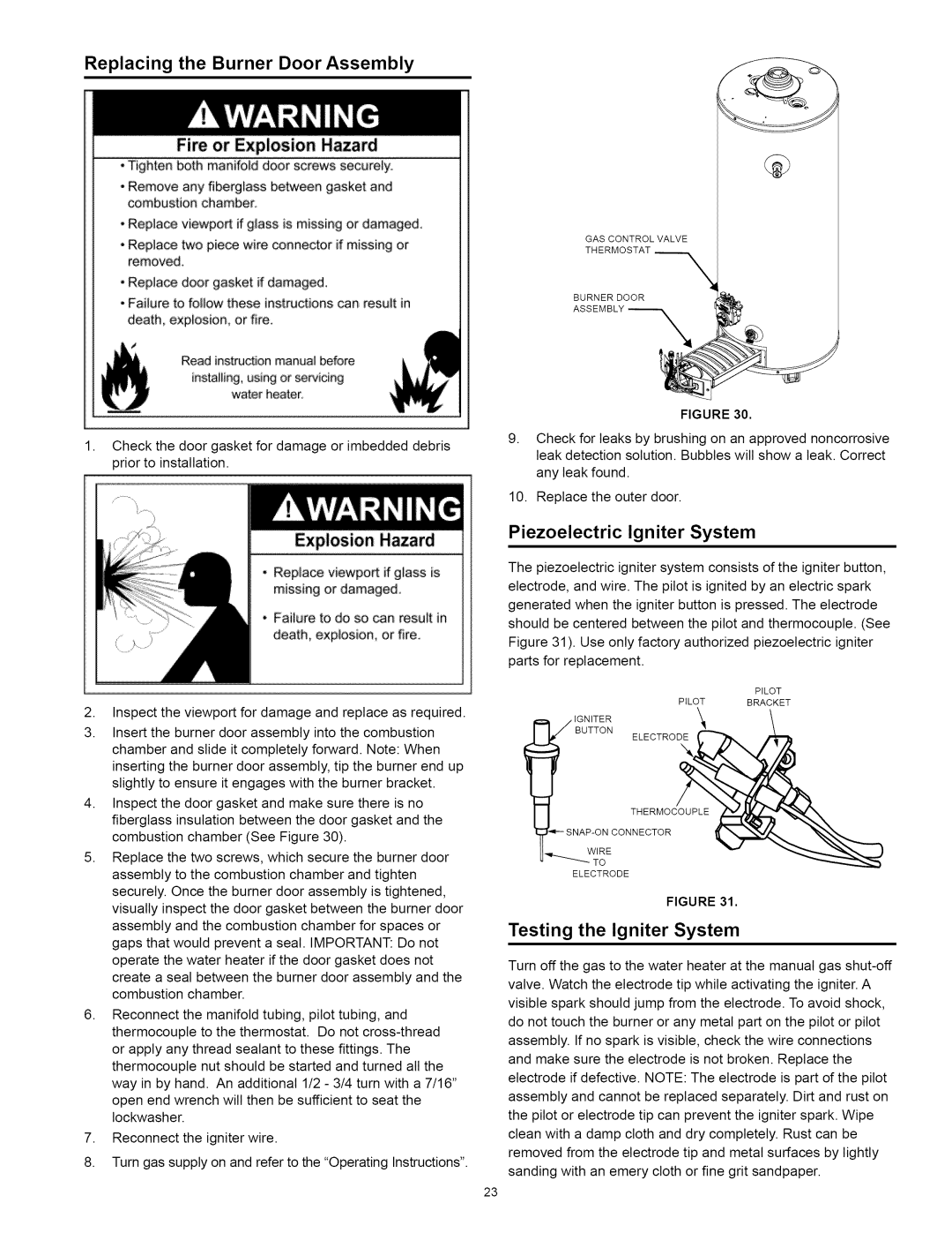 Kenmore 153.330642, 153.330652, 153.33062, 153.330632 owner manual Replacing the Burner Door Assembly Fire or Explosion Hazard 