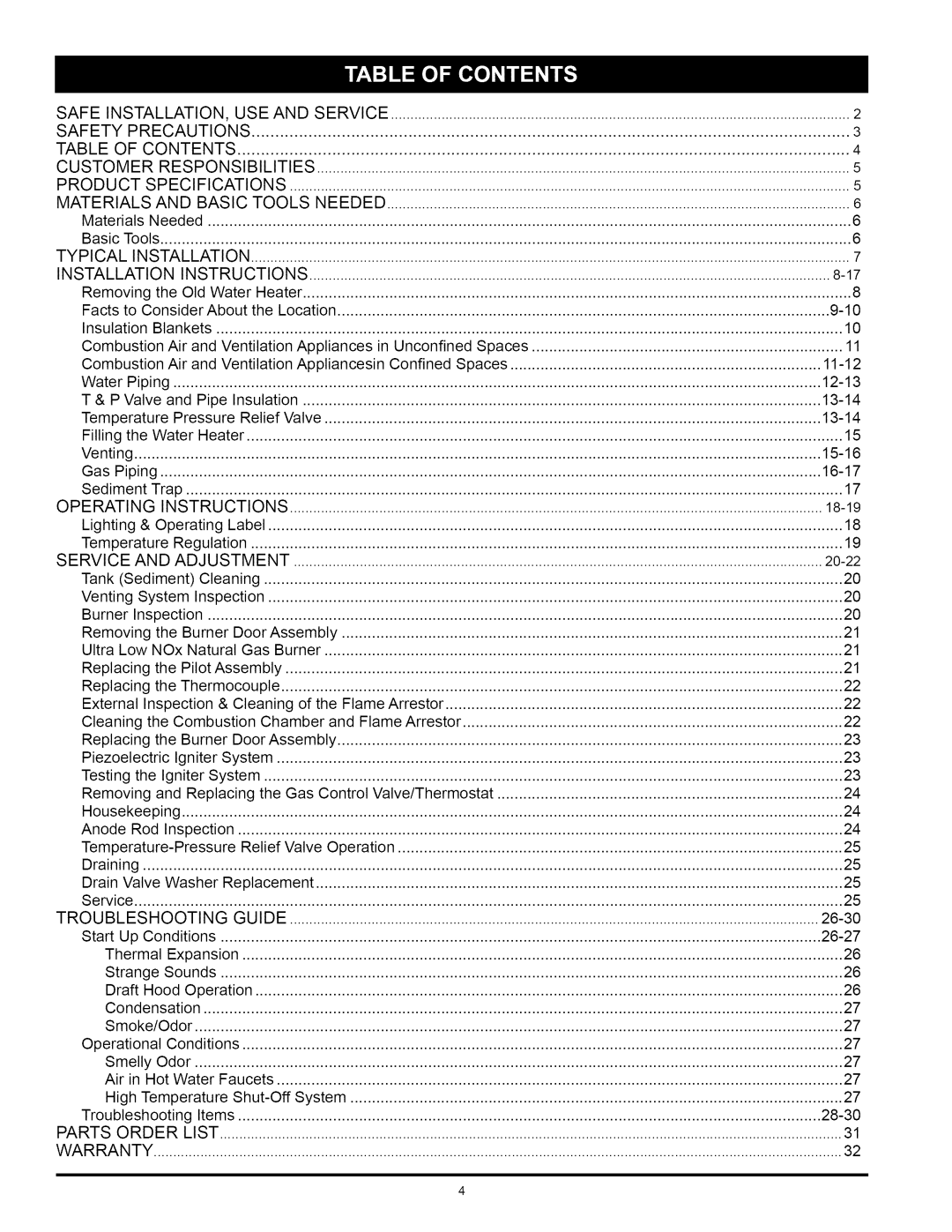 Kenmore 153.330652 Materials, Facts to Consider About Location Insulation, 12-13, Valve Pipe, 13-14, 15-16, Gas, 16-17 