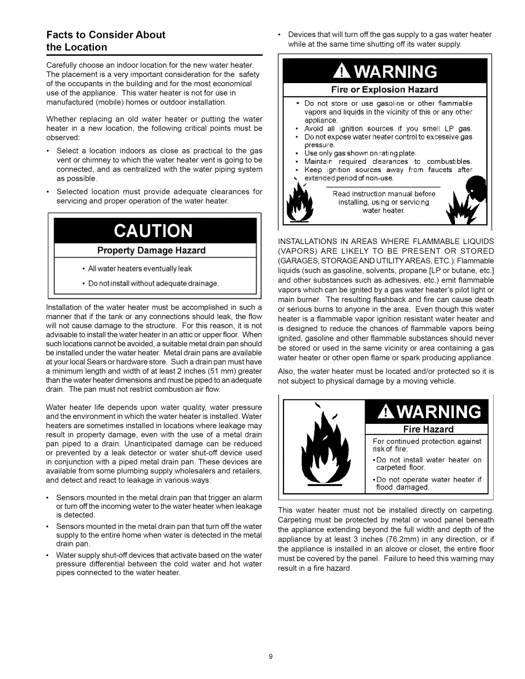 Kenmore 153.33062, 153.330652, 153.330632, 153.330642 owner manual Facts to Consider About Location, Property Damage Hazard 