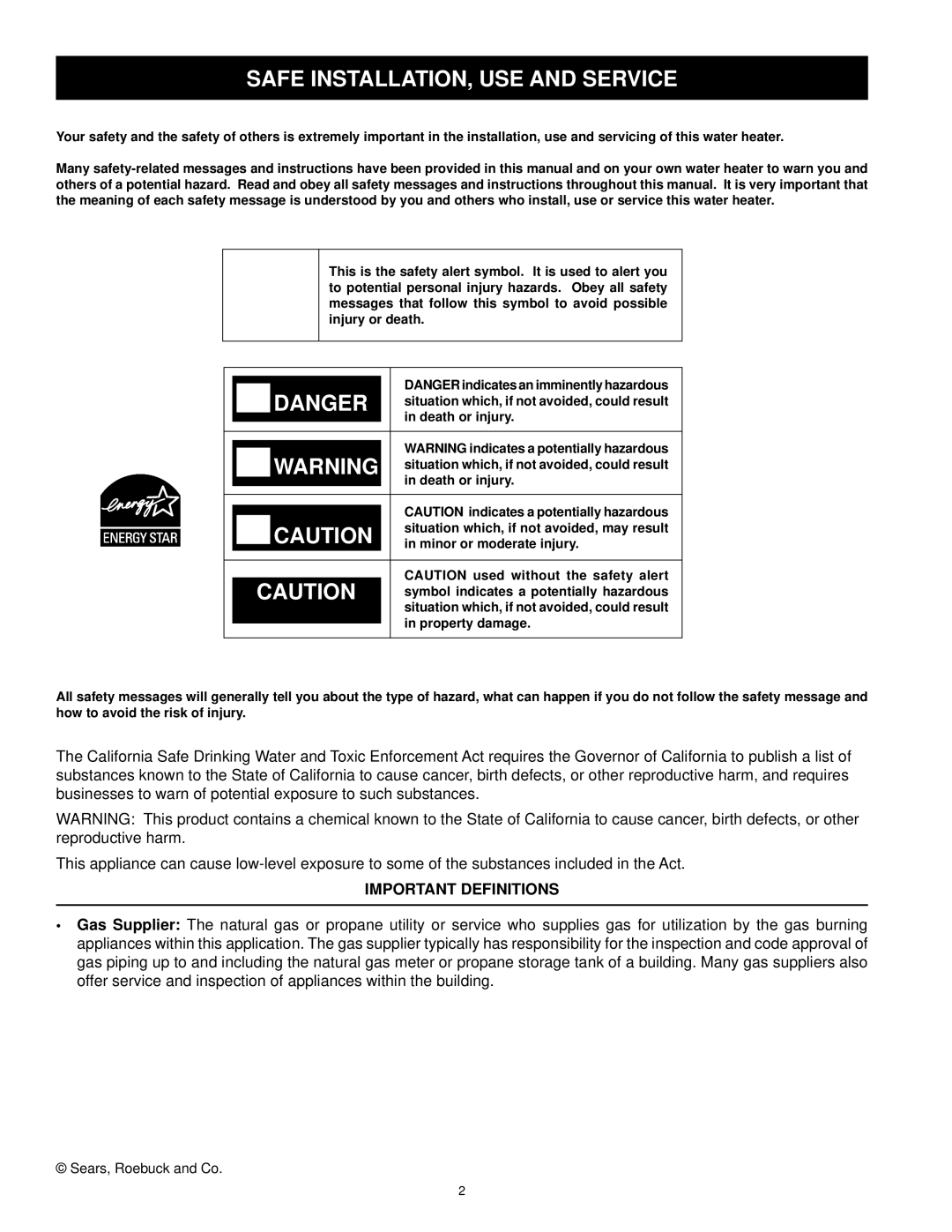 Kenmore 153.33097, 153.33096 owner manual Safe INSTALLATION, USE and Service, Sears, Roebuck and Co 