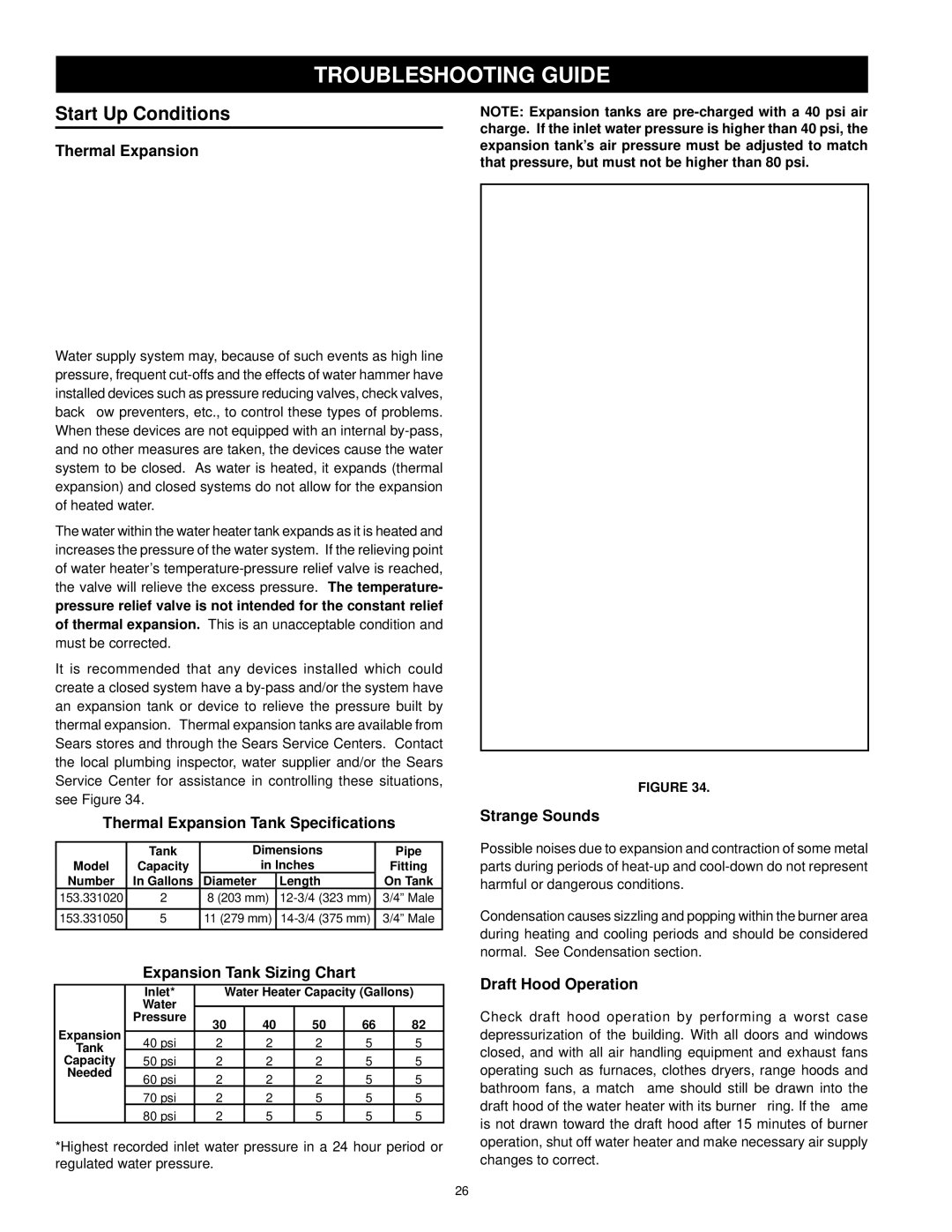 Kenmore 153.33097, 153.33096 owner manual Troubleshooting Guide, Start Up Conditions 