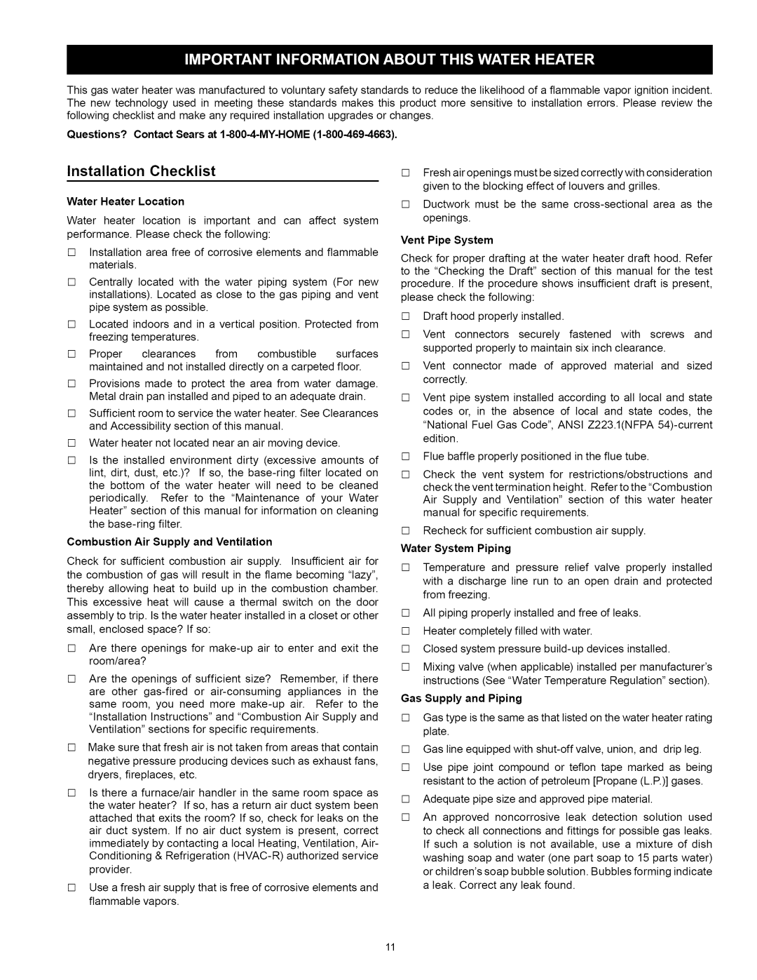 Kenmore 153.33114, 153.33115 manual Installation Checklist 