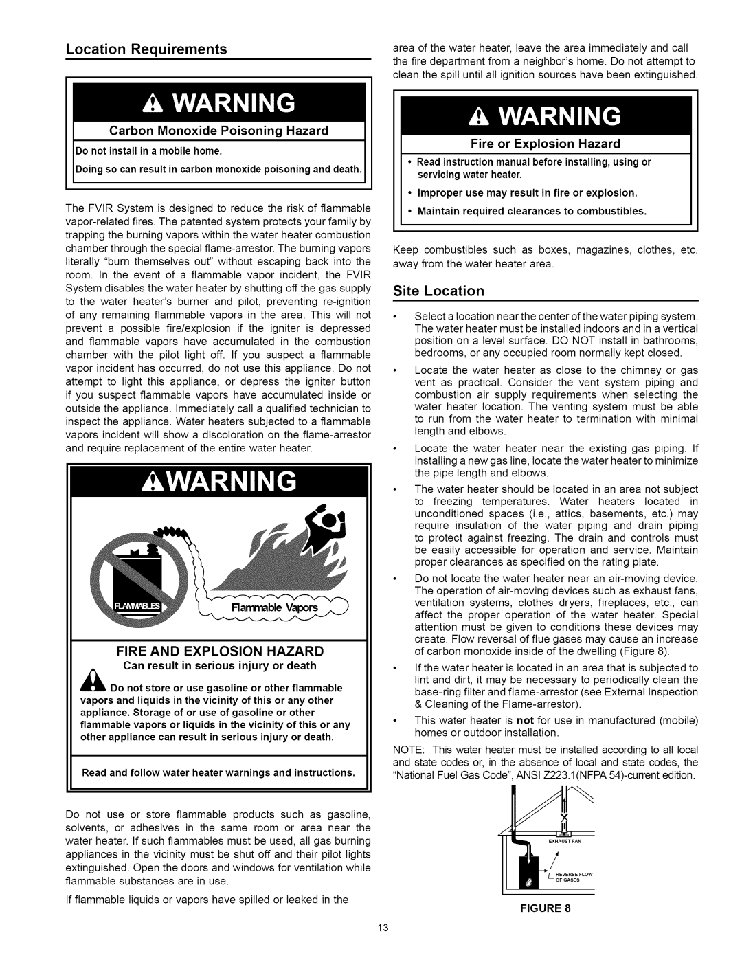 Kenmore 153.33114 manual Location Requirements, Site Location, Carbon Monoxide Poisoning Hazard, Fire or Explosion Hazard 