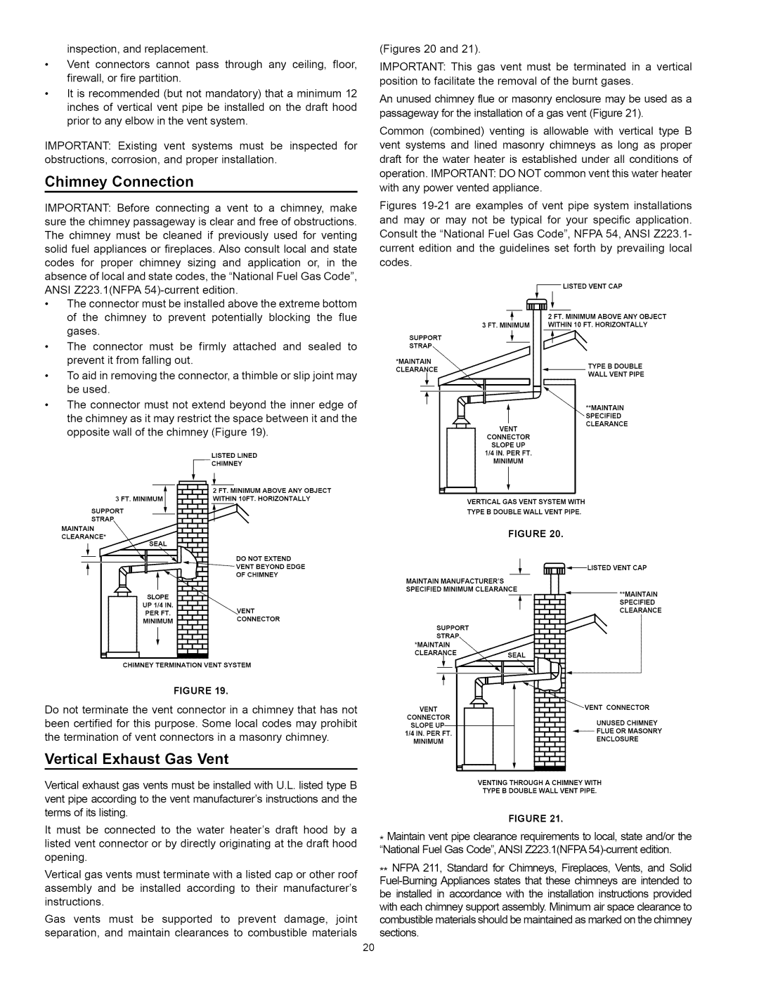 Kenmore 153.33115 manual Chimney Connection, Vertical Exhaust Gas Vent, Chimney as it may restrict the space between it 