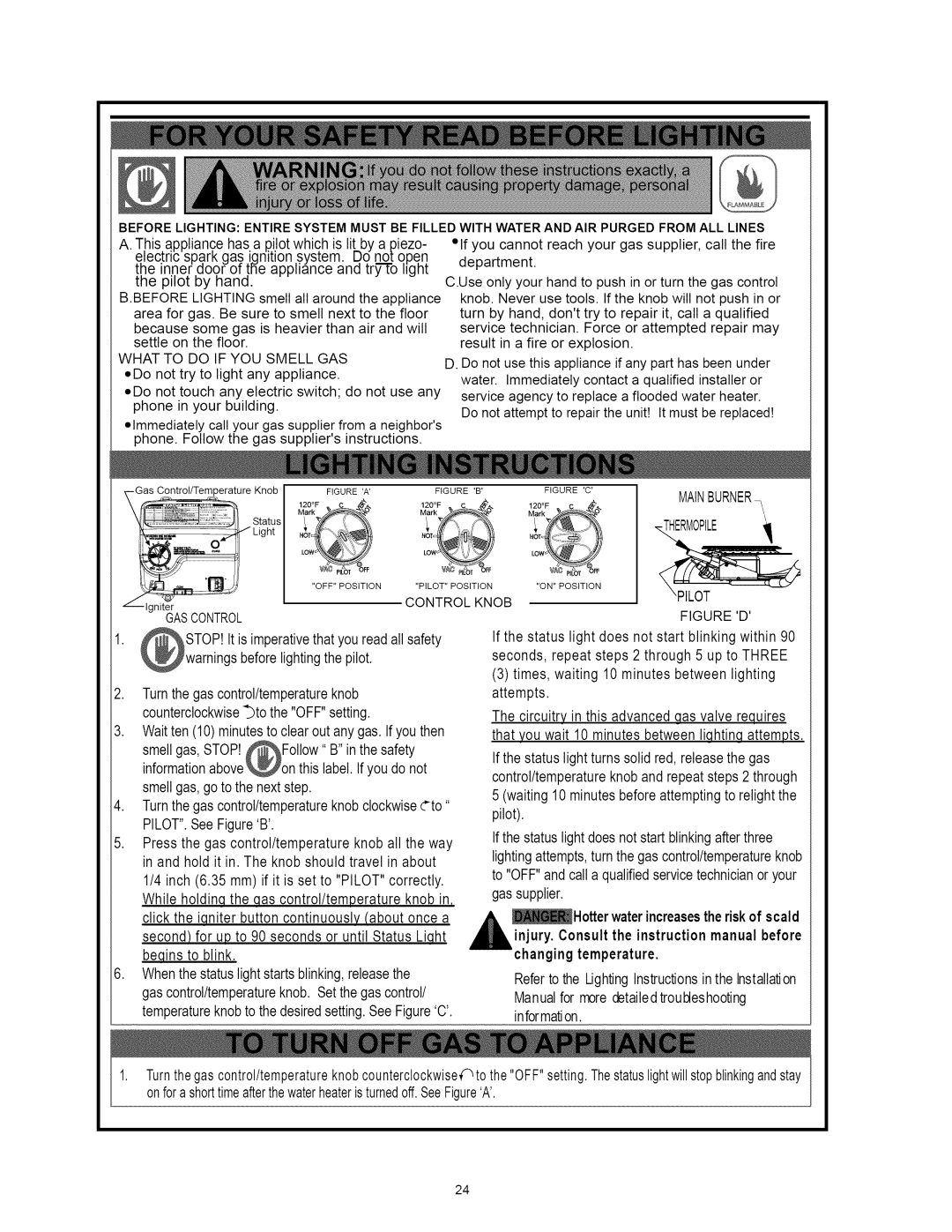 Kenmore 153.33115 Phone. Follow the gas supptiersinstructions, IgniterGASCONTROL, Hotter waterincreasestheriskof scald 