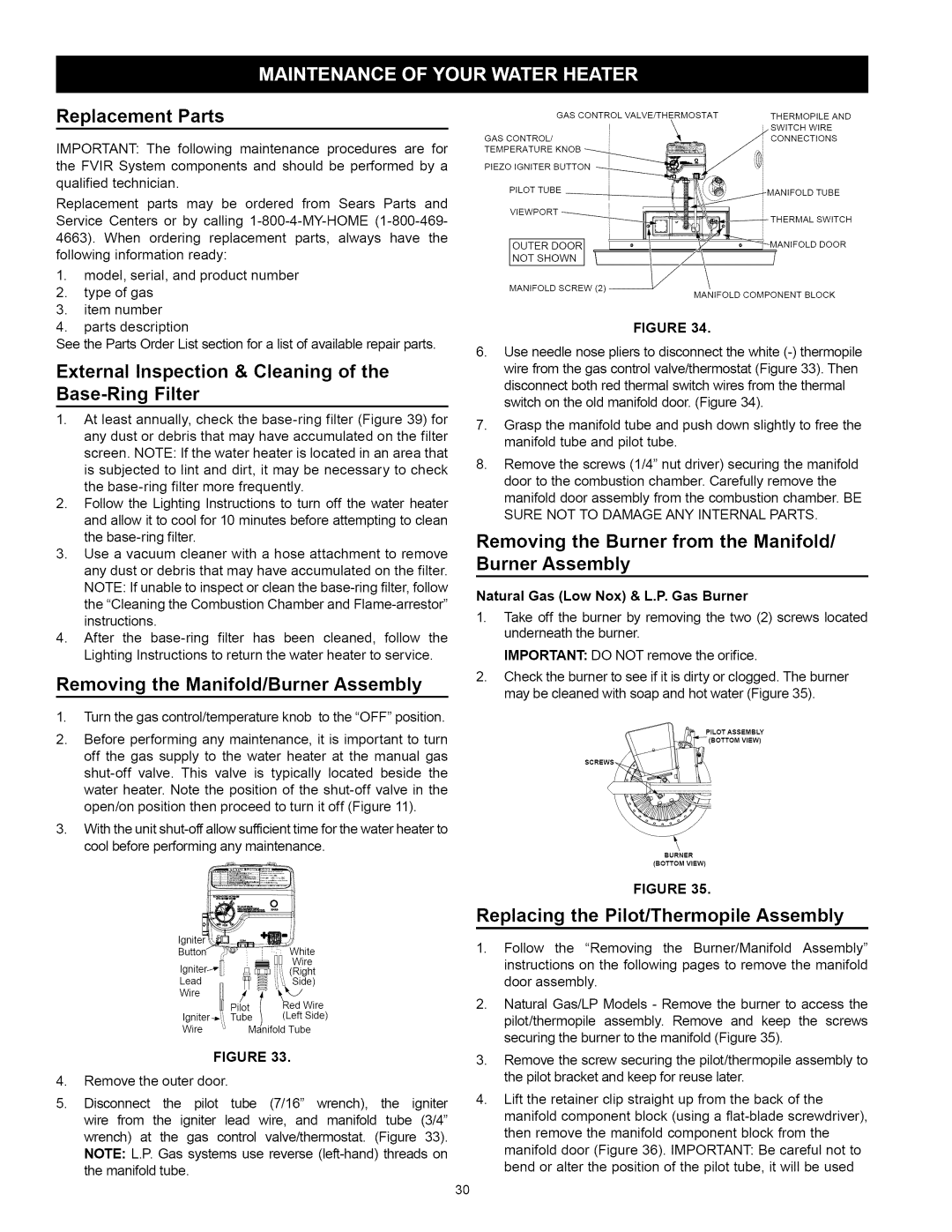 Kenmore 153.33115, 153.33114 manual Replacement Parts, External Inspection & Cleaning Base-Ring Filter 