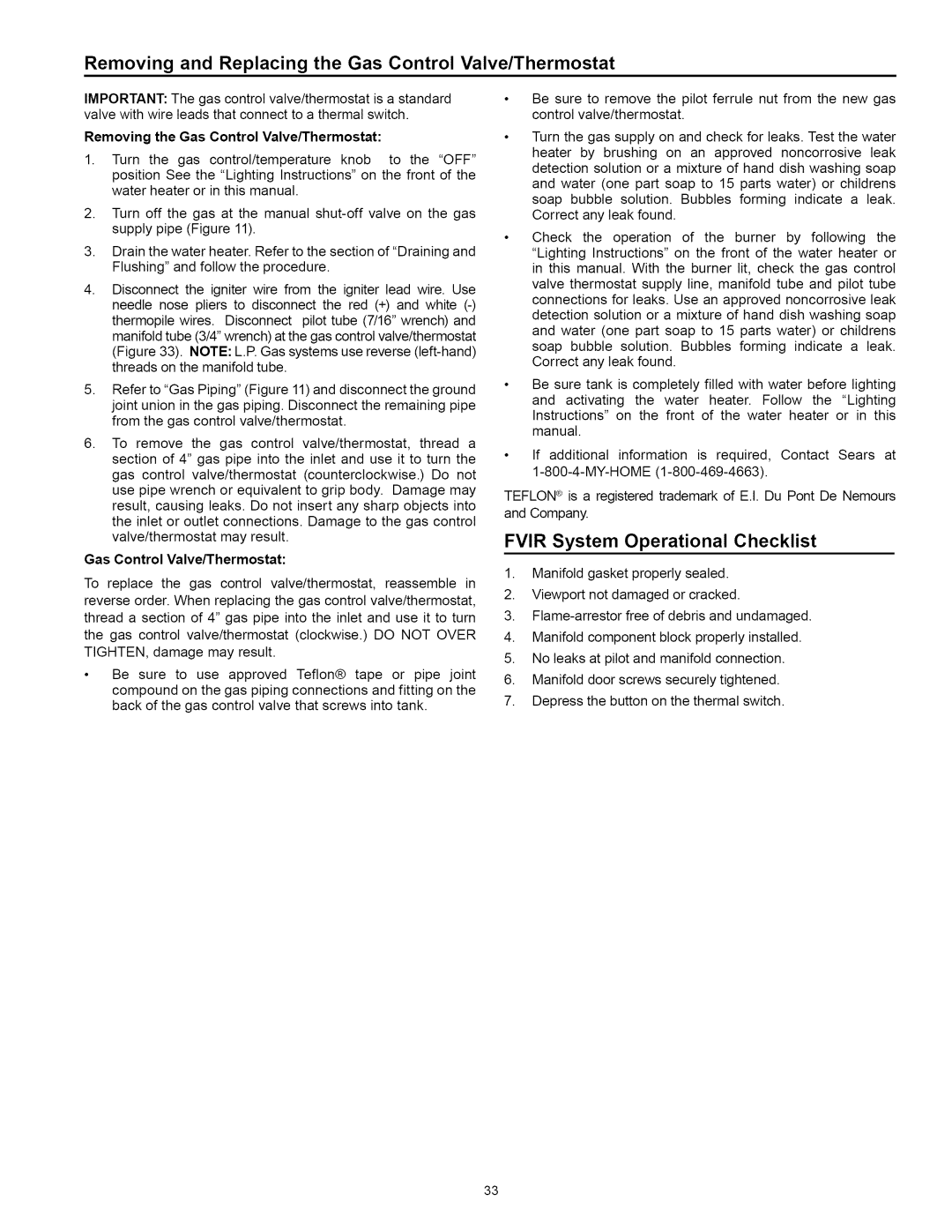 Kenmore 153.33114 manual Removing and Replacing the Gas Control Valve/Thermostat, Removing the Gas Control Valve/Thermostat 