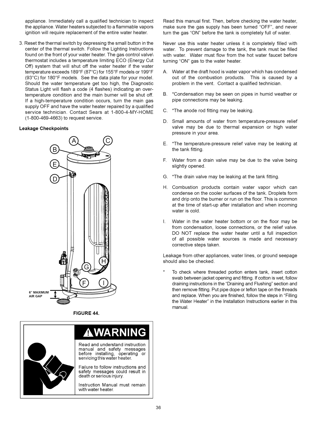 Kenmore 153.33115, 153.33114 manual Before installing, operating or servicing this water heater 