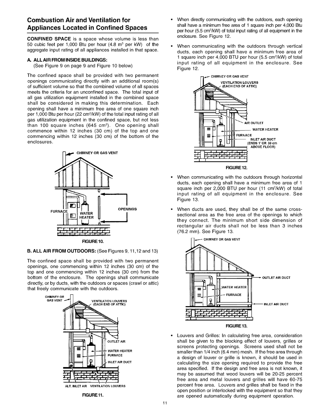 Kenmore 153.331543, 153.331514 HA, 153.331413 HA owner manual ALL AIR from Inside Buildings, RGURE11, RGURE12, RGURE13 