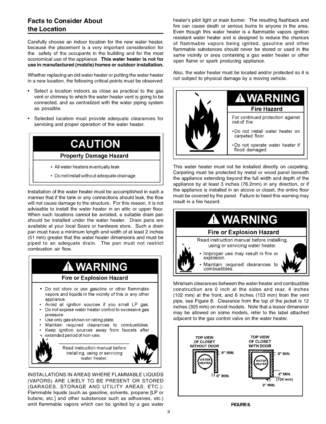 Kenmore 153.331514 HA, 153.331413 HA, 153.331543 Facts to Consider About Location, Fire or Explosion Hazard, Rgure 