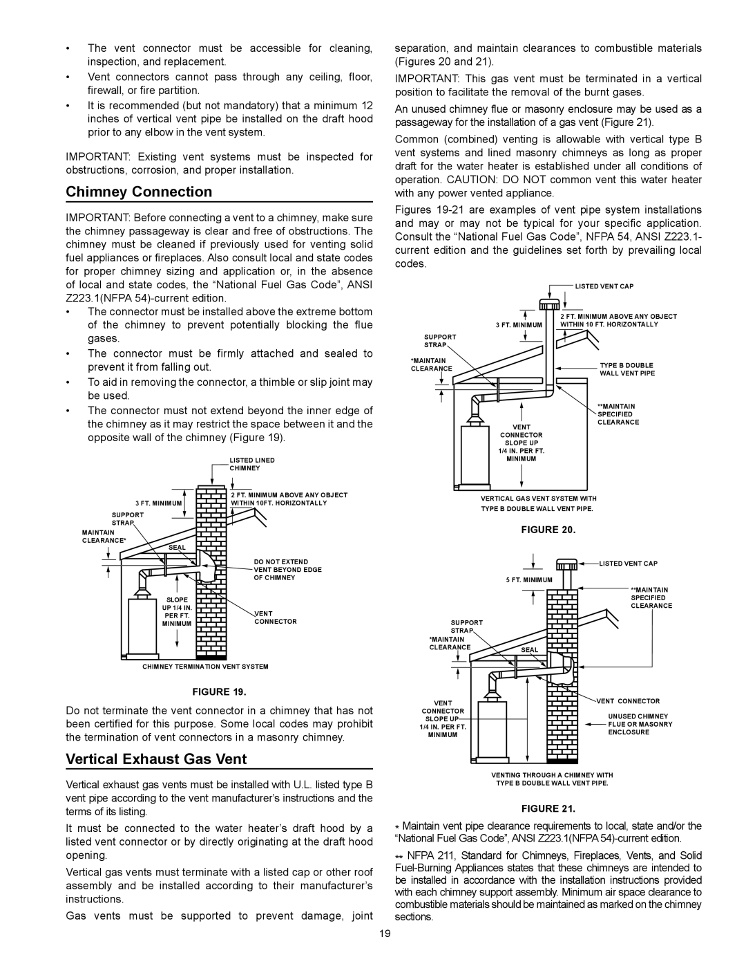 Kenmore 153.331572 owner manual Chimney Connection, Vertical Exhaust Gas Vent 