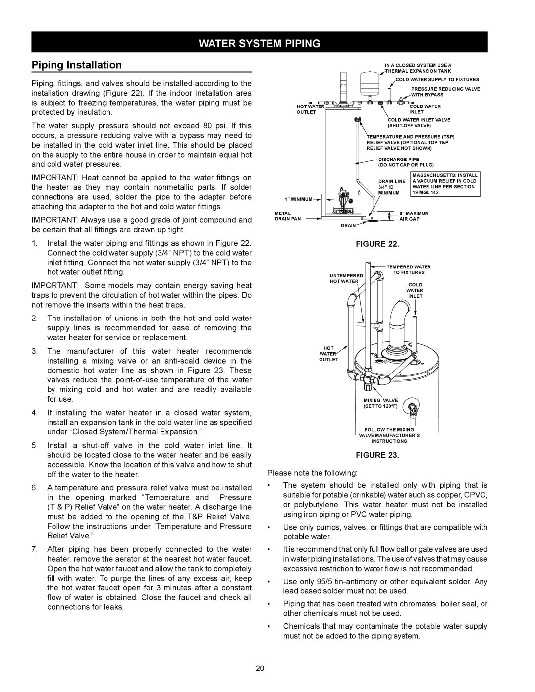 Kenmore 153.331572 owner manual Water System Piping, Piping Installation 