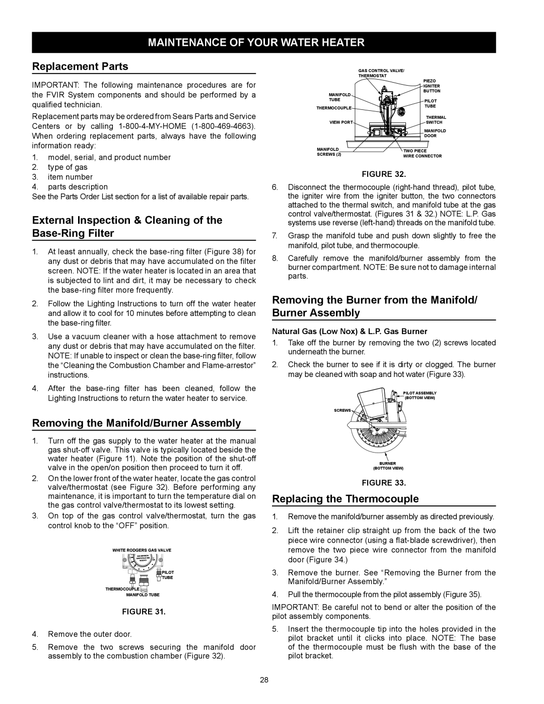 Kenmore 153.331572 owner manual Maintenance of Your Water Heater 