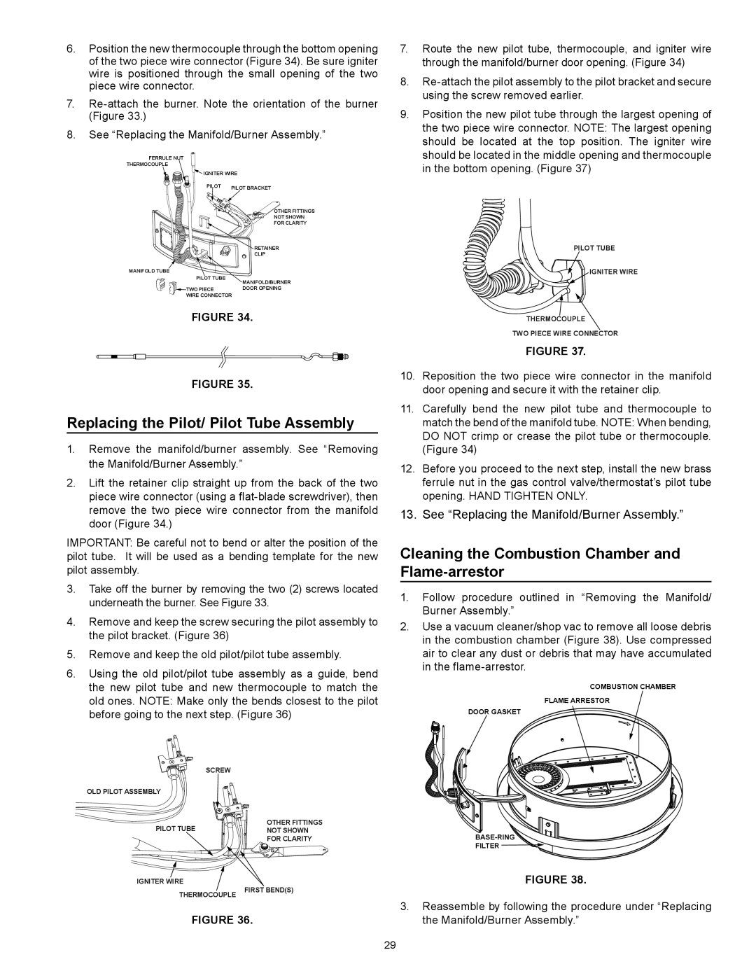 Kenmore 153.331572 Replacing the Pilot/ Pilot Tube Assembly, Cleaning the Combustion Chamber and Flame-arrestor 