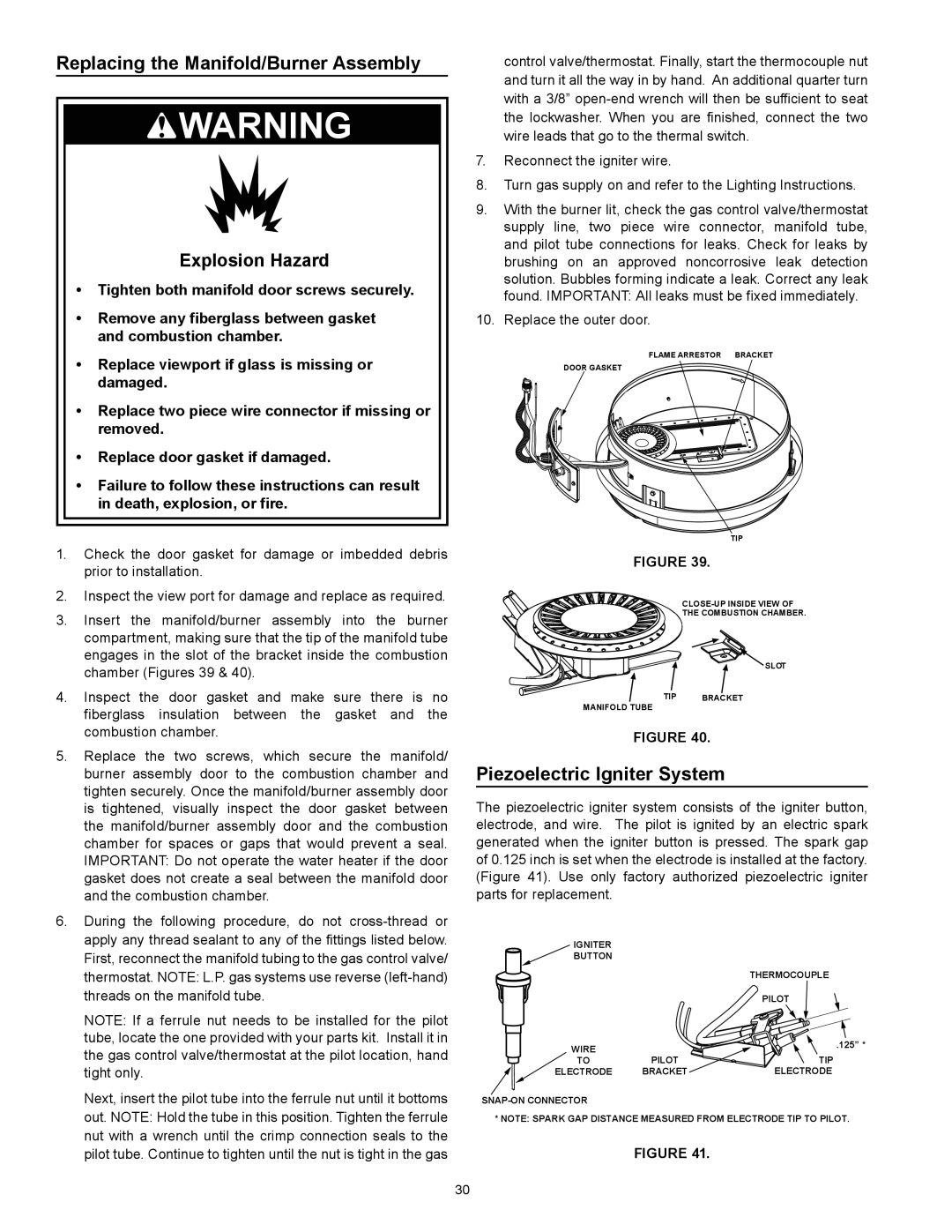 Kenmore 153.331572 owner manual Replacing the Manifold/Burner Assembly, Piezoelectric Igniter System 