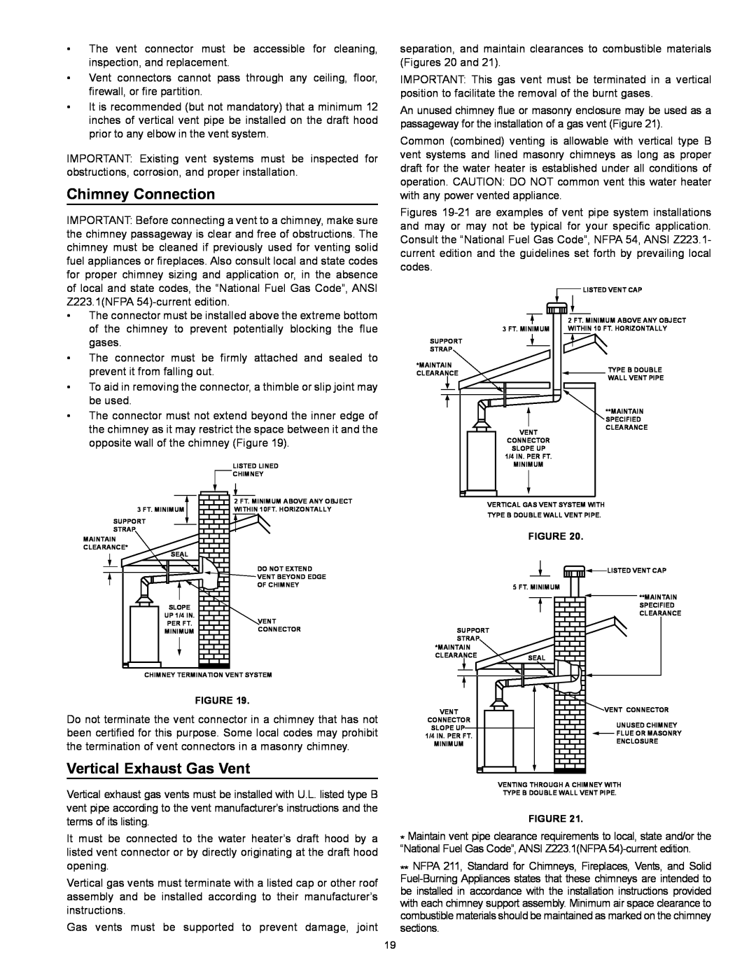 Kenmore 153.331572 owner manual Chimney Connection, Vertical Exhaust Gas Vent 