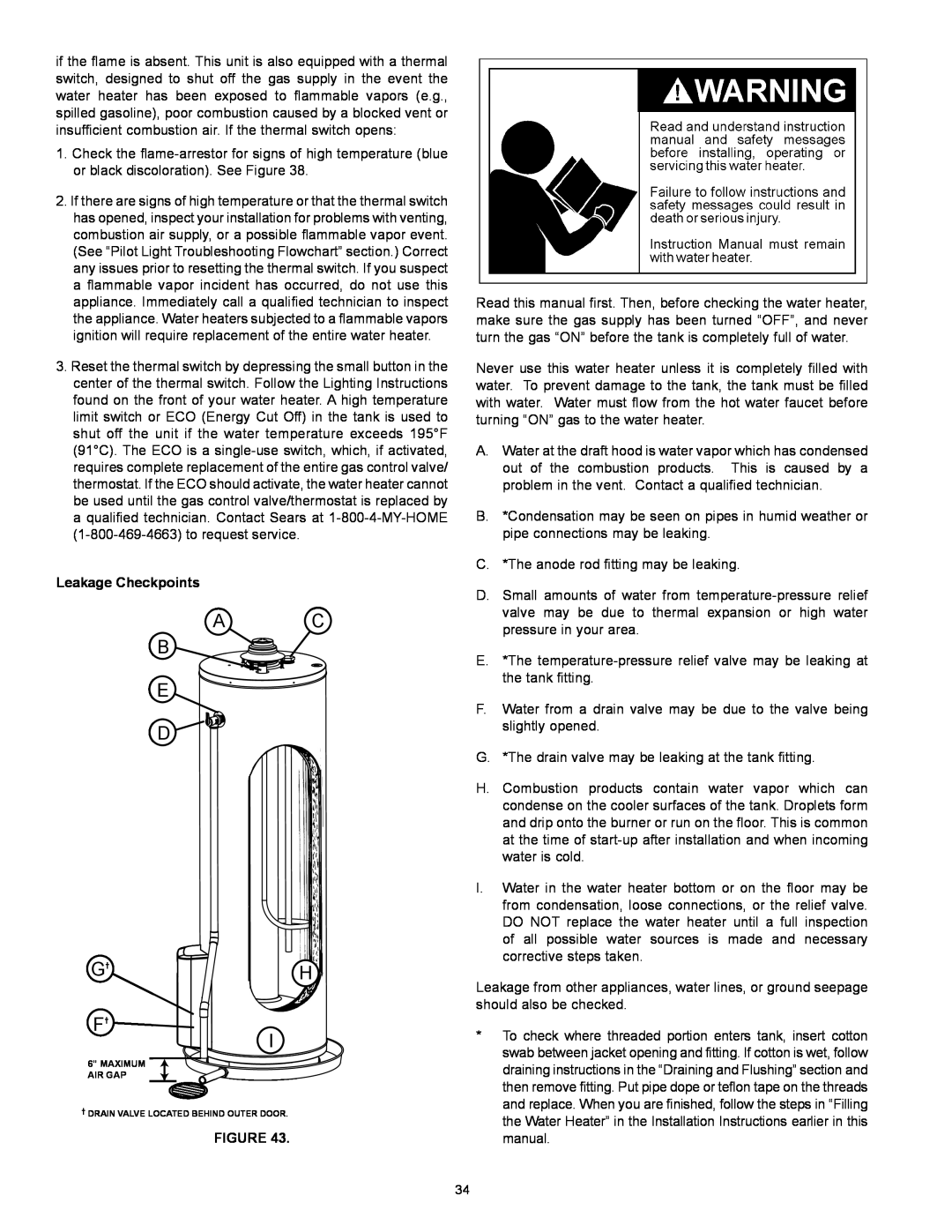 Kenmore 153.331572 owner manual A C B E D, Leakage Checkpoints 