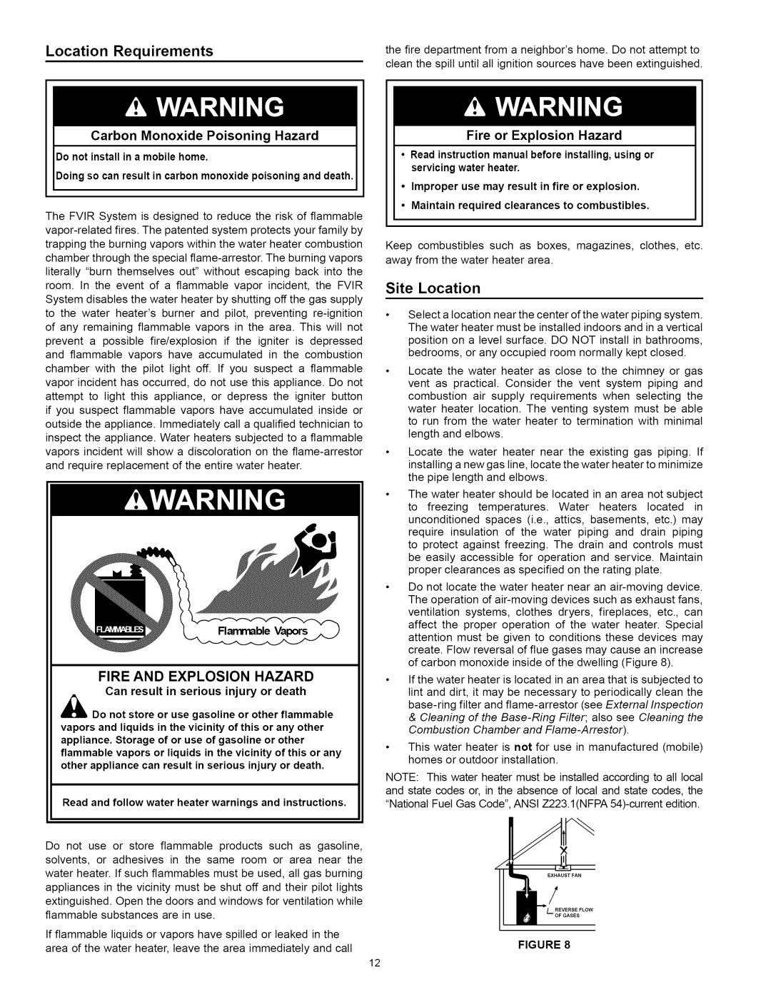 Kenmore 153.331592 Location Requirements, Site Location, Carbon Monoxide Poisoning Hazard, Fire or Explosion Hazard 