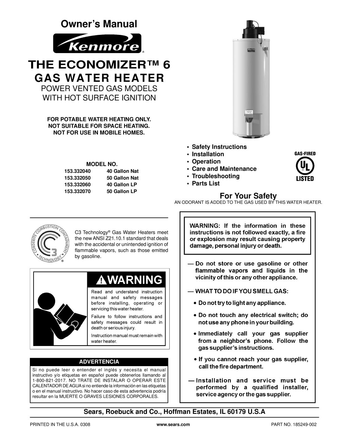 Kenmore owner manual 153.332040, 153.332050, 153.332060, 153.332070 