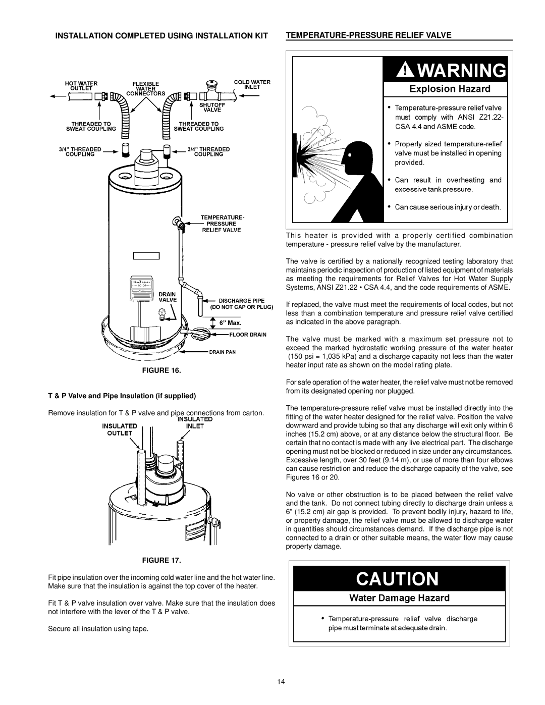 Kenmore 153.33205, 153.33204, 153.33206, 153.33207 owner manual Valve and Pipe Insulation if supplied 