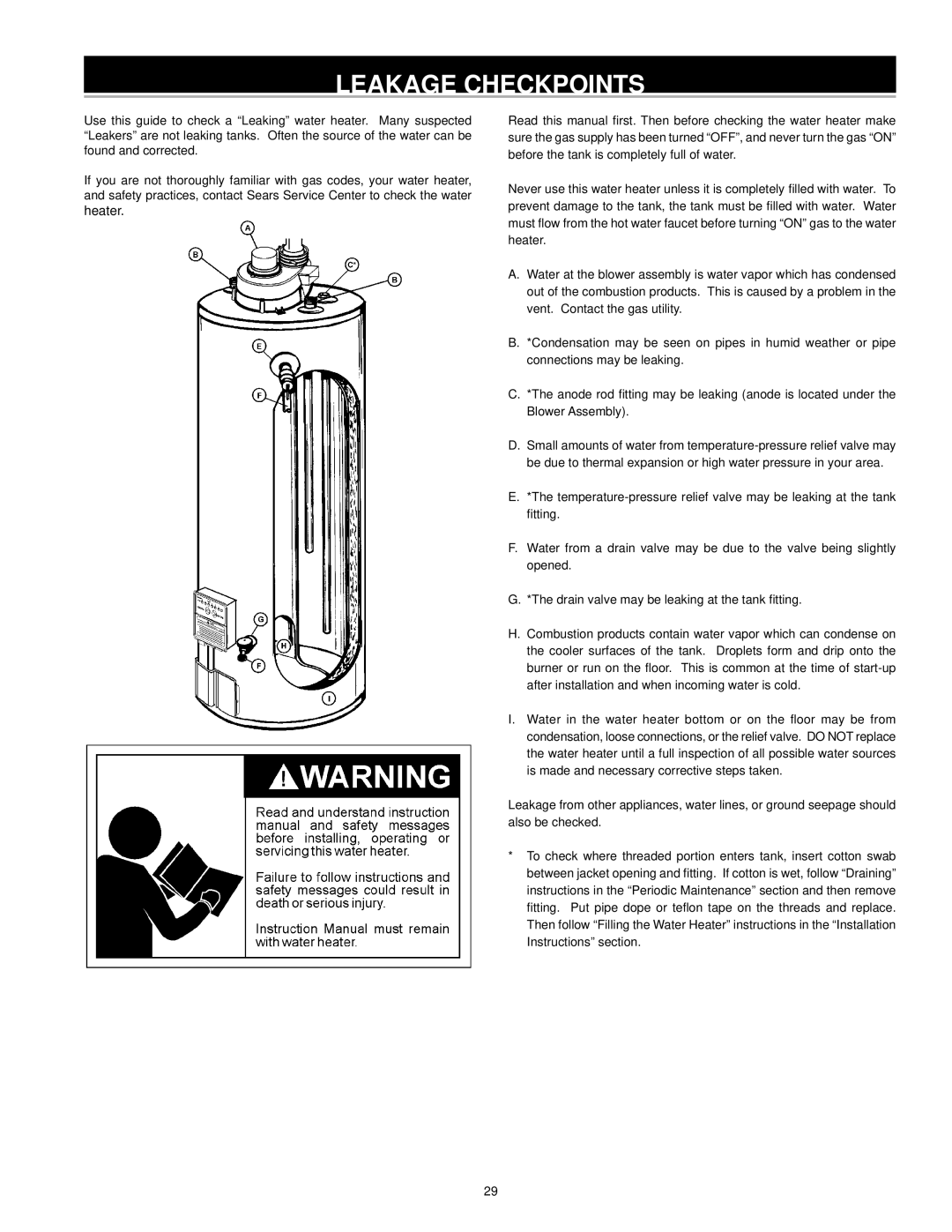 Kenmore 153.33206, 153.33204, 153.33205, 153.33207 owner manual Leakage Checkpoints 