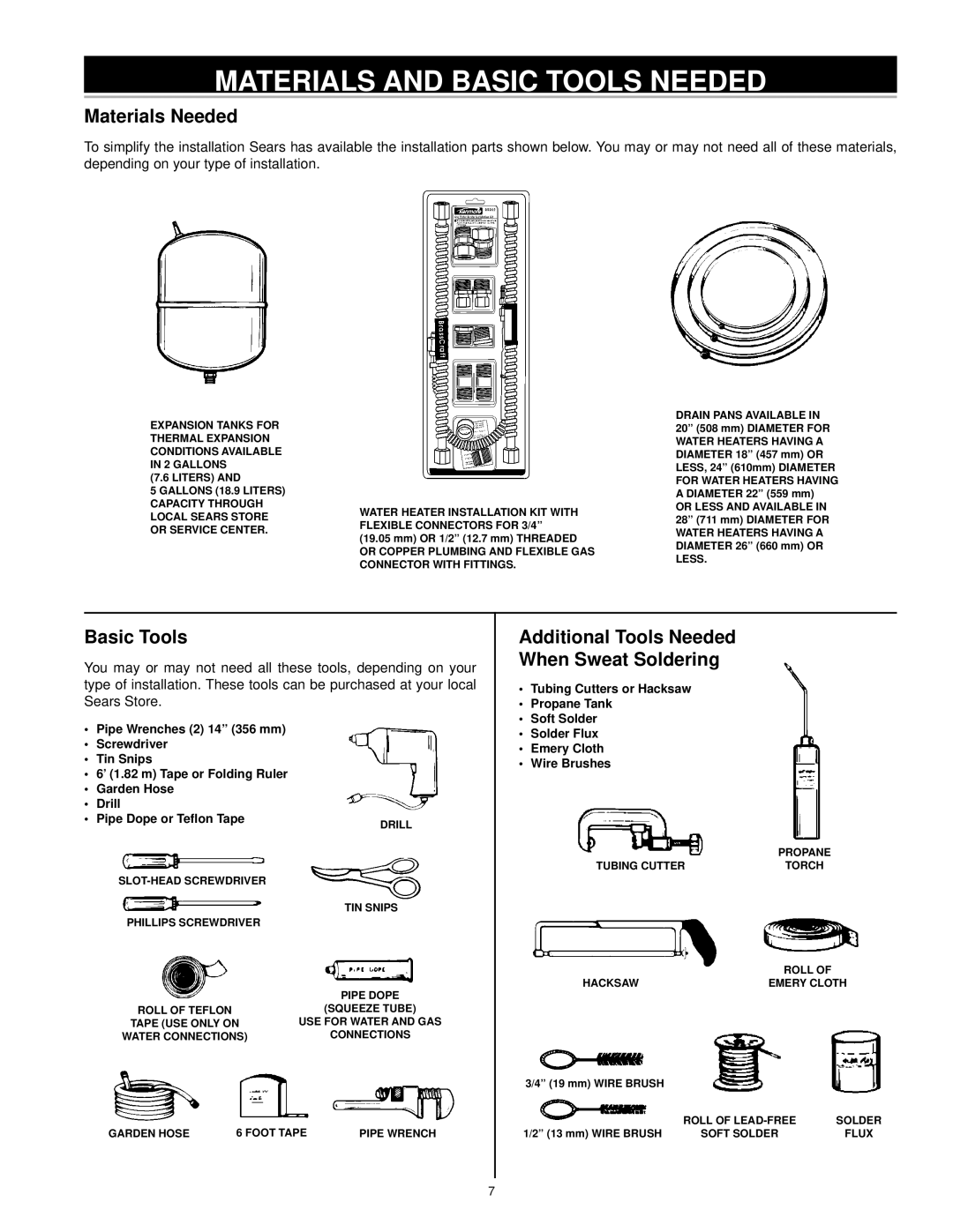 Kenmore 153.33207, 153.33204, 153.33206, 153.33205 owner manual Materials and Basic Tools Needed 