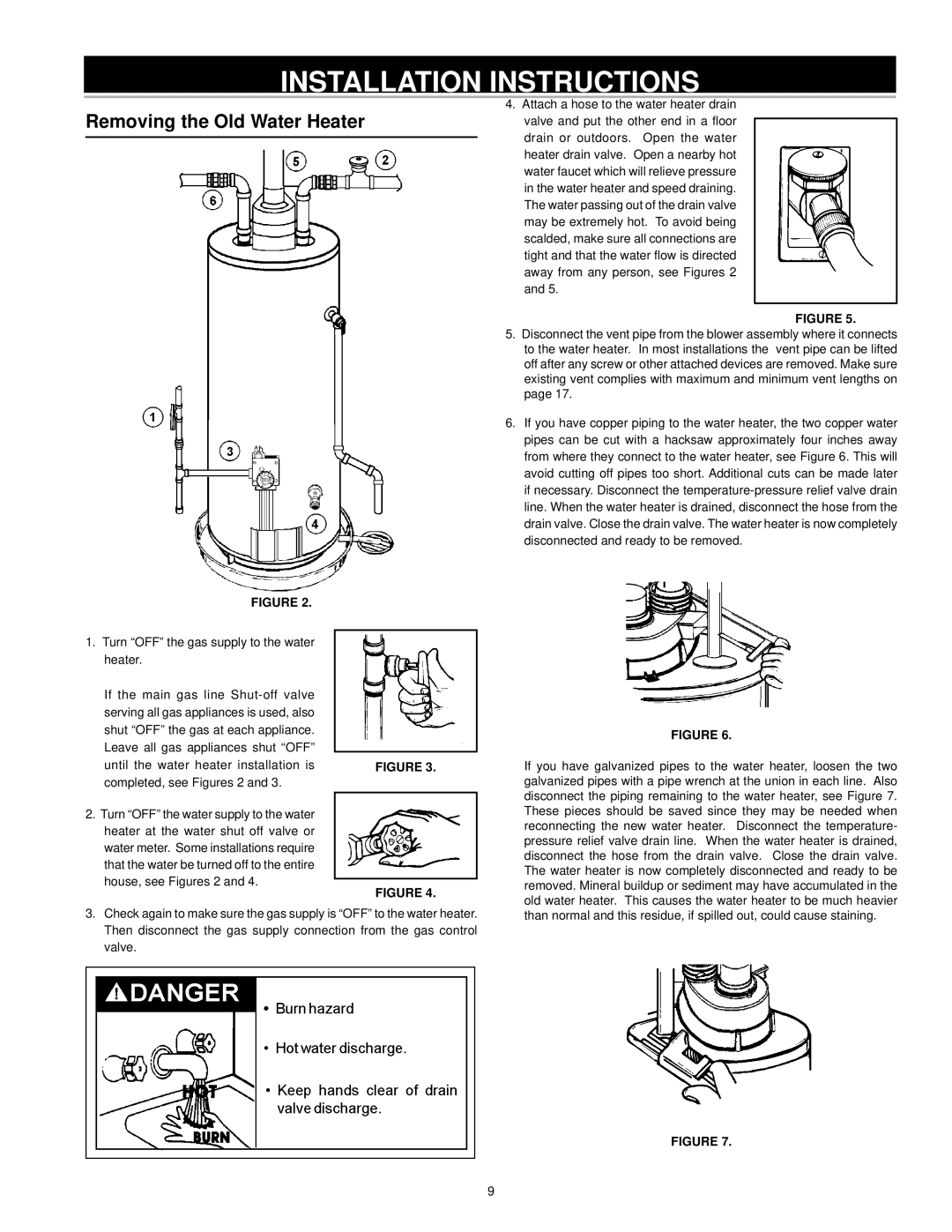 Kenmore 153.33206, 153.33204, 153.33205, 153.33207 owner manual Installation Instructions, Removing the Old Water Heater 