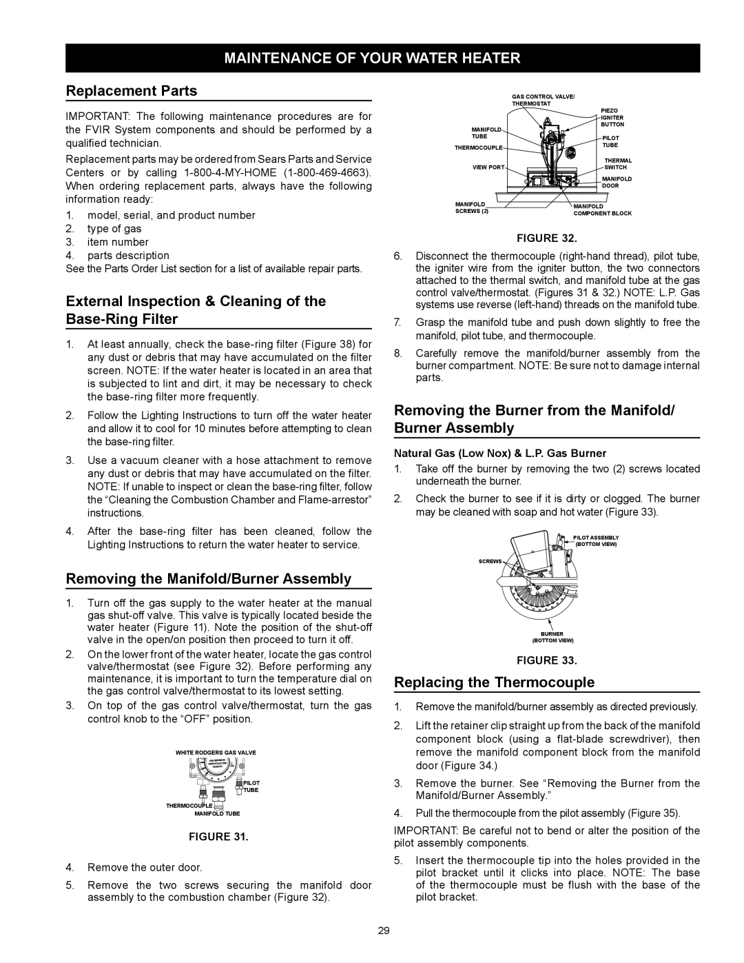 Kenmore 153.332.410 manual Maintenance of Your Water Heater 