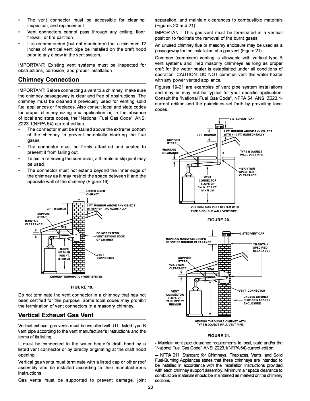 Kenmore 153.332.410 manual Chimney Connection, Vertical Exhaust Gas Vent 